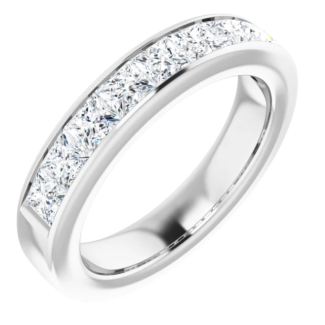 14KT Gold 1.5 Carat Total Weight (CTW) Princess Cut Diamond Channel Set Wedding Band Ring for Women - Perfect for Engagement, Anniversary & Special Occasions