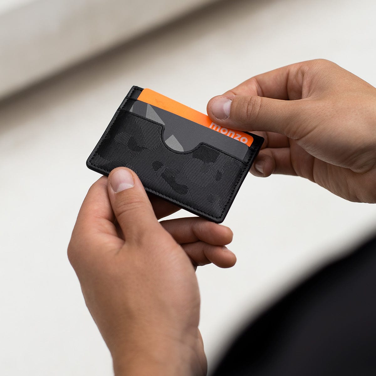 Premium Slim Vegan Leather Card Holder for iPhone & Cards | RFID Blocking | Black Camo Design | Perfect for Travel, Business & Everyday Use