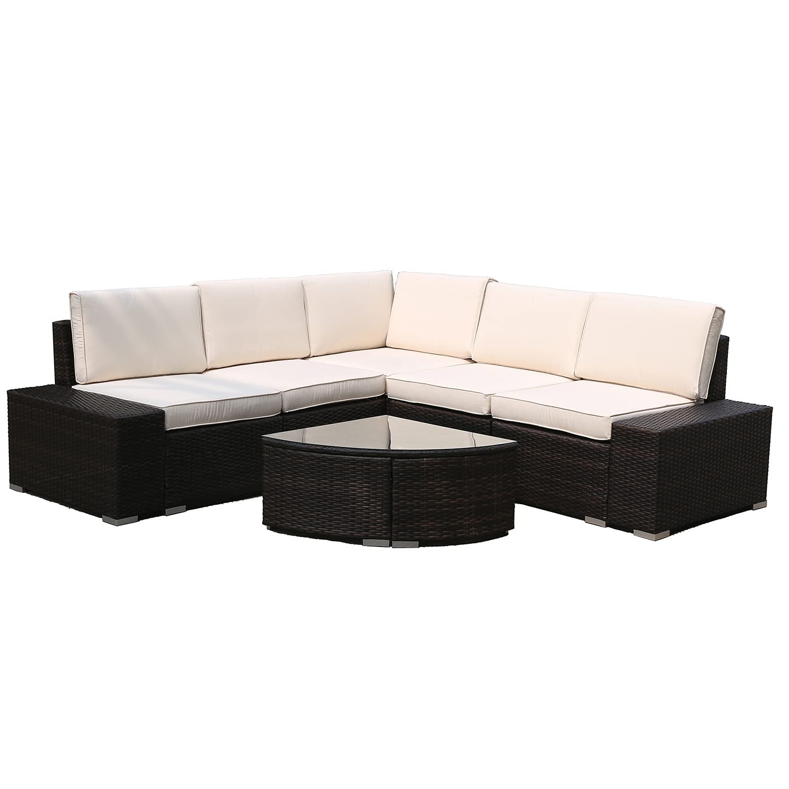 NUZYZ 6-Piece Patio Sofa Set - Brown Wicker Rattan Sectional Furniture with Cushions for Outdoor & Indoor Use | Perfect for Backyard, Balcony, Poolside, Garden, Living Room & Study