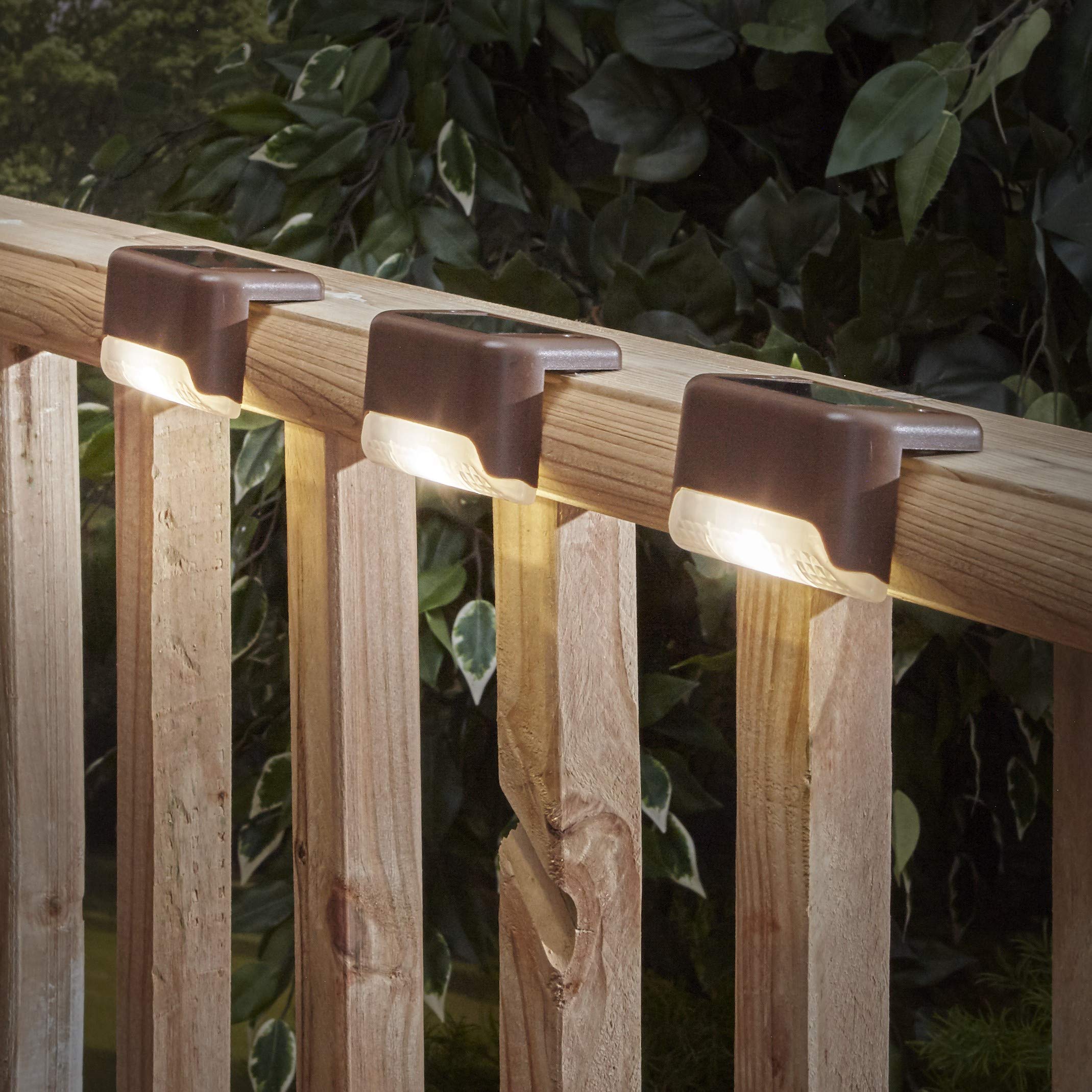 Solar Deck Lights Outdoor - Set of 3 Brown Waterproof LED Pathway Lights for Porch, Patio, Garden, Walkway - Weatherproof Solar Powered Landscape Lighting for Yard, Driveway, Stairs, Fence