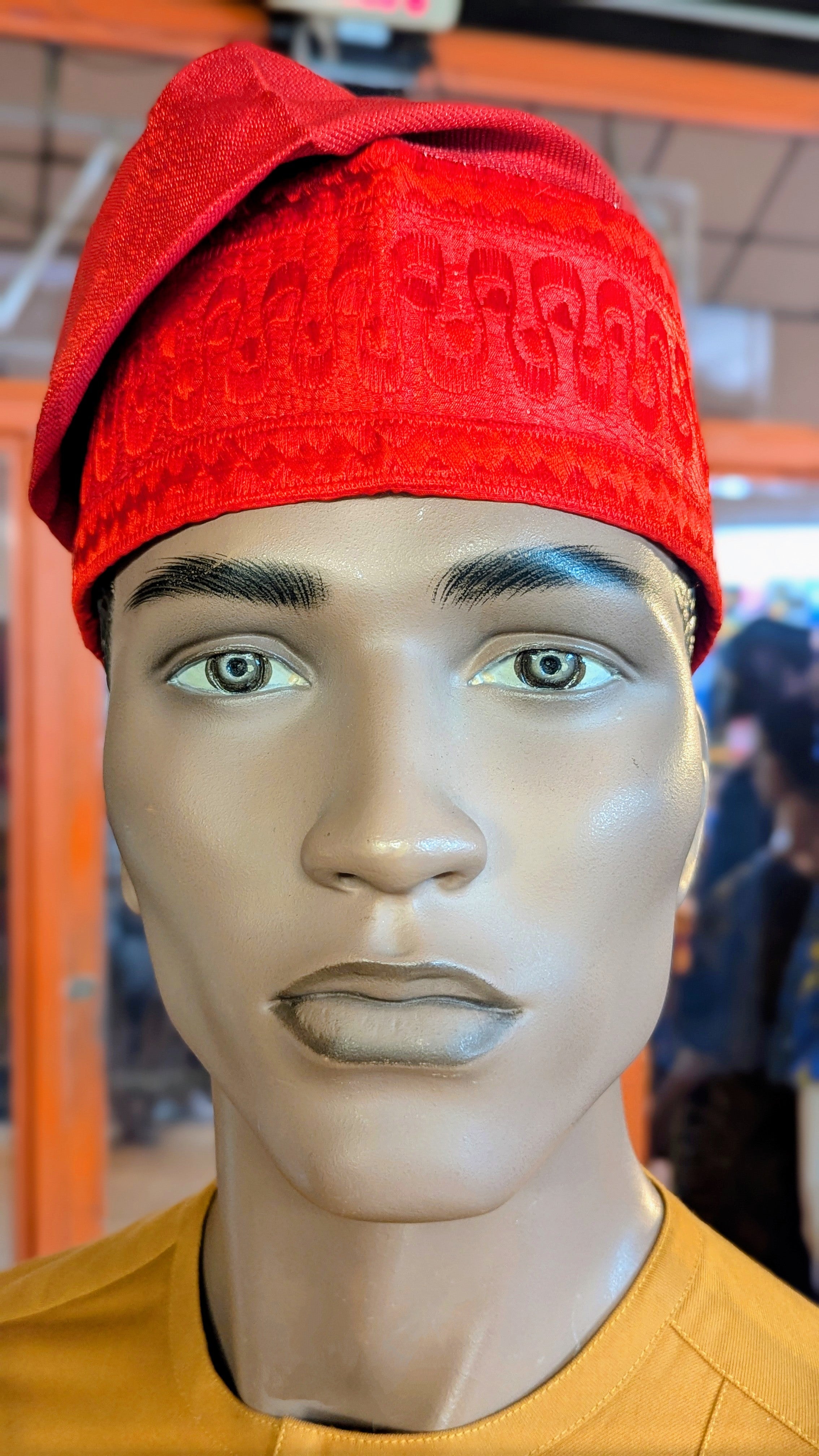 Authentic Nigerian Red Aso Oke Kufi Cap - Traditional Yoruba Fila Hat for Men (DPH442) | Perfect for Weddings, Cultural Events & Special Occasions