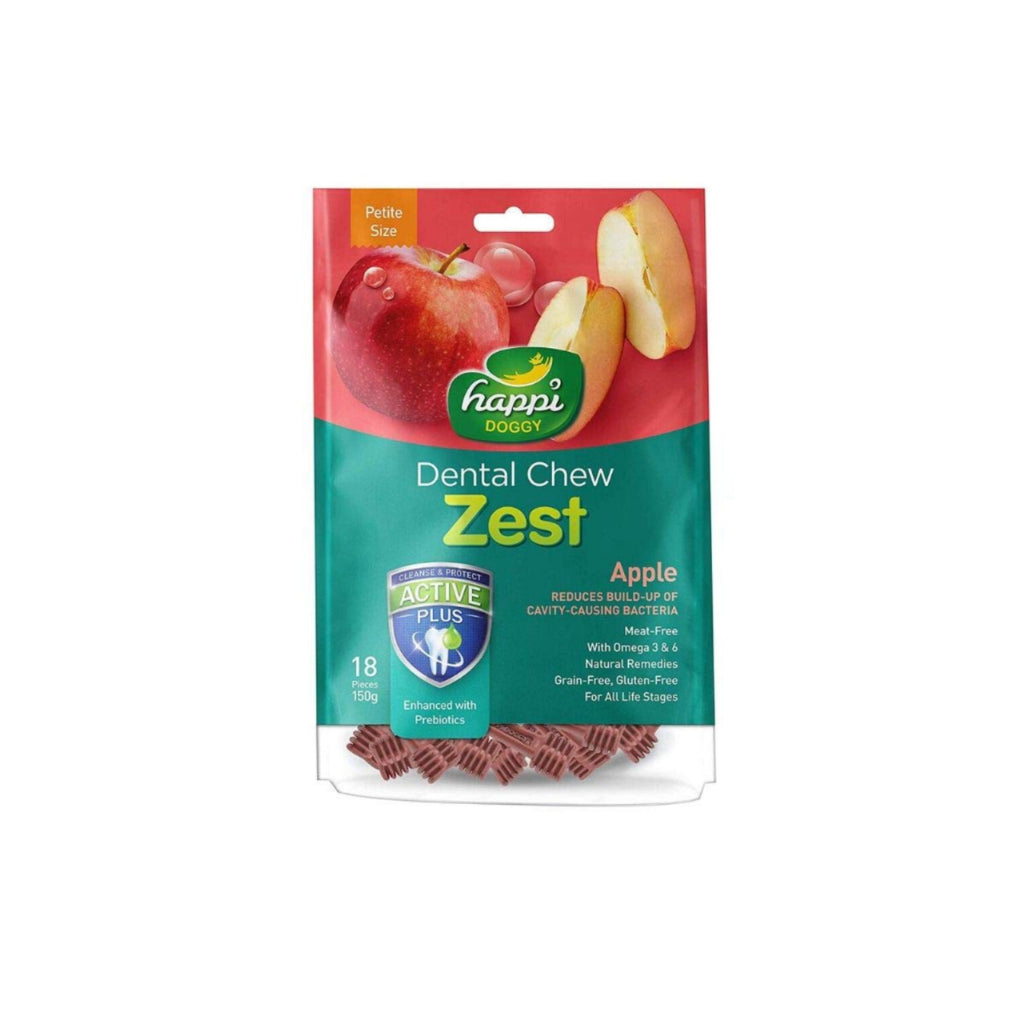 Happi Doggy Dental Chew Zest Petite 2.5 Inch 150g - Natural Grain Free Gluten Free Dental Treats for Small Dogs - Perfect for Teeth Cleaning and Fresh Breath at Home or Travel