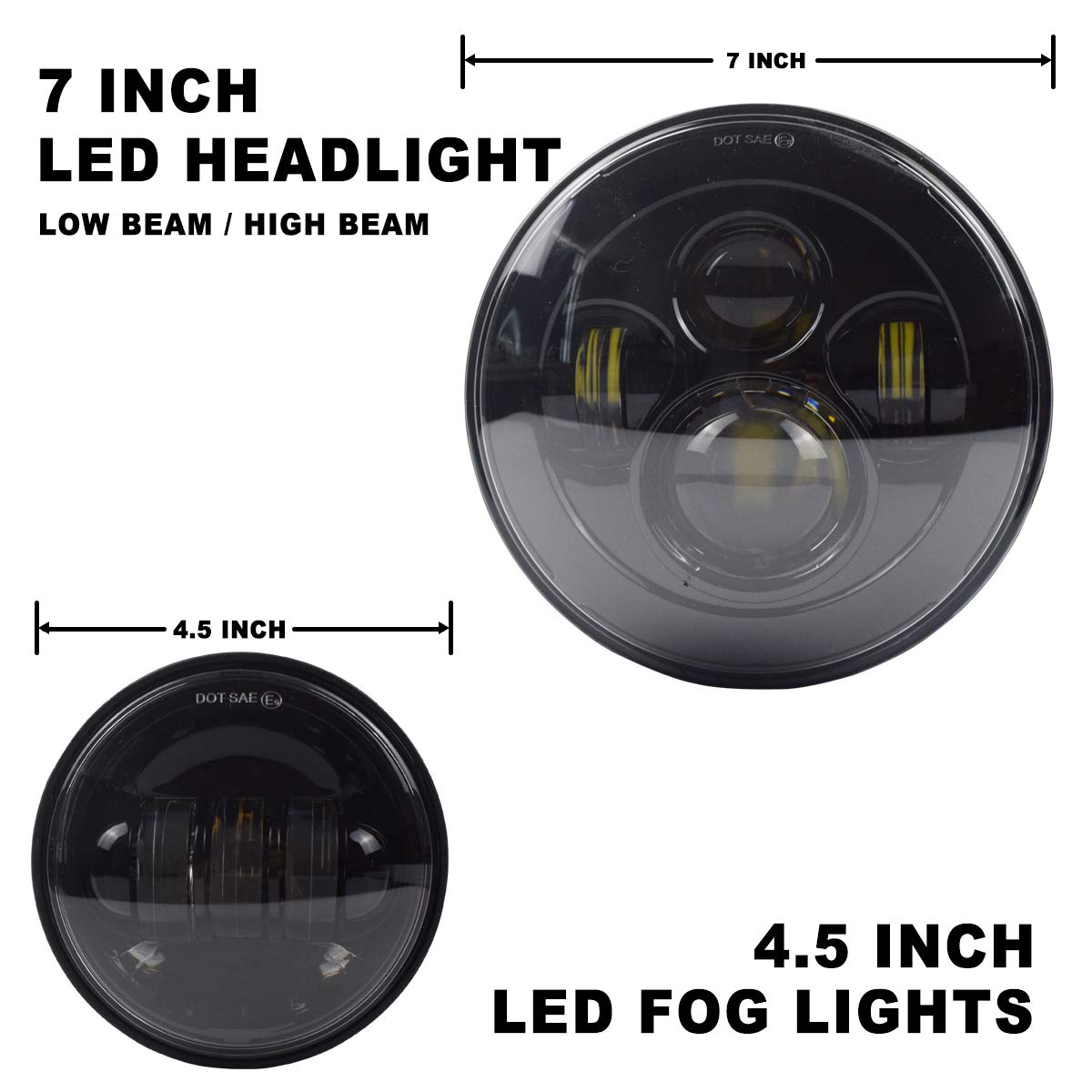 7 Inch Motorcycle Headlights & 4.5 Inch Fog Lights Replacement Set for Harley Davidson Touring Road King Ultra Classic Electra - Black LED Headlight Kit for Night Riding & Off-Road Adventures