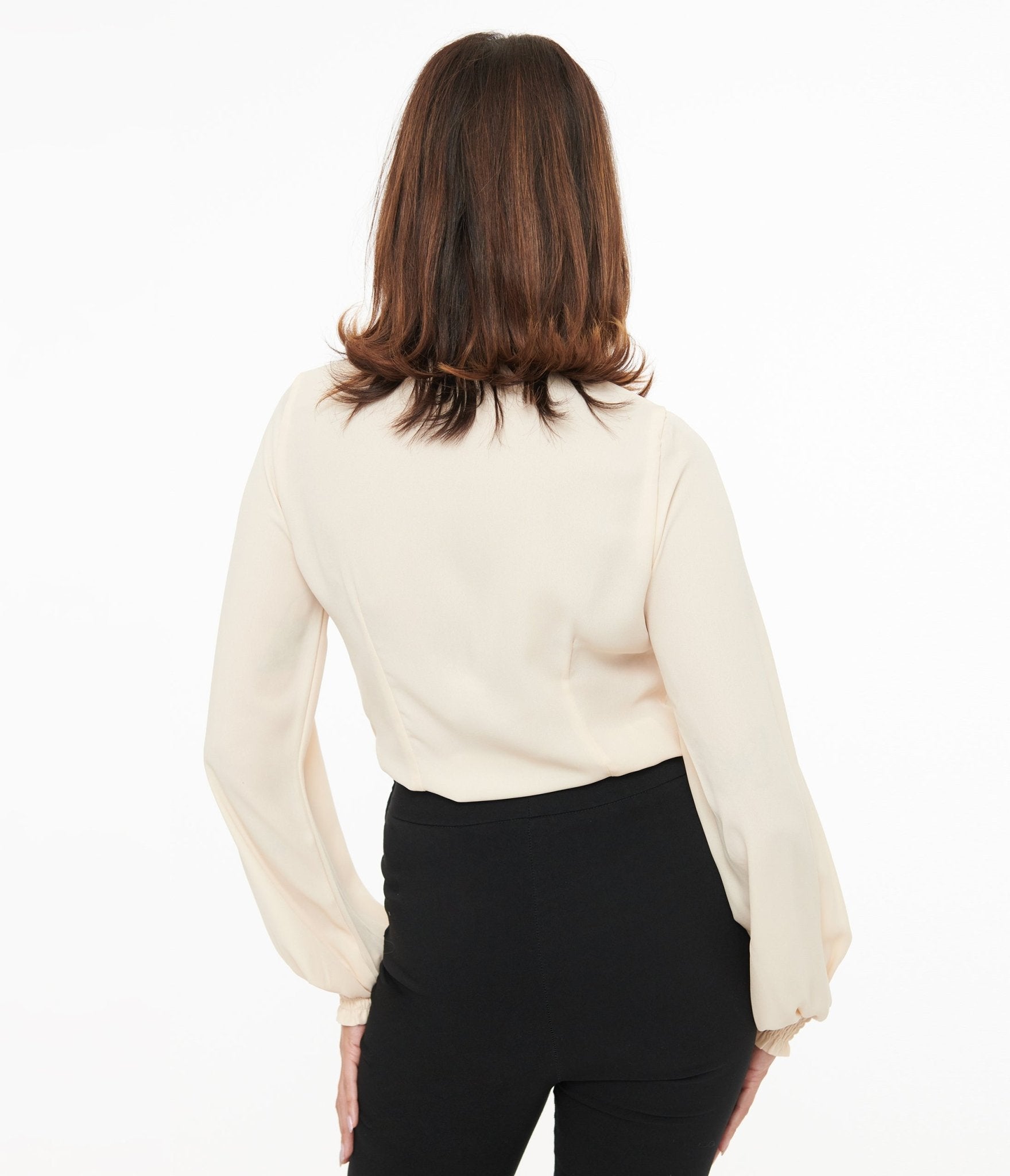 Vintage 1940s Ivory Neck Tie Blouse - Retro Women's Button Up Shirt for Office, Party & Special Occasions