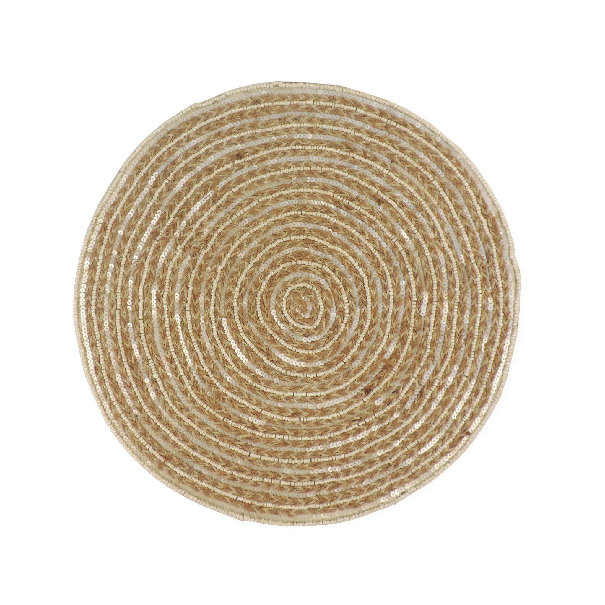 Braided Natural Jute Beaded Placemat Set of 2 - Eco-Friendly Beige Table Mats for Dining, Kitchen, or Home Decor | Perfect for Farmhouse, Boho, and Coastal Style Interiors
