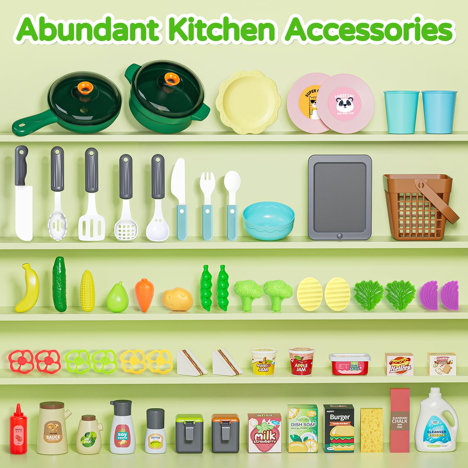 Realistic Kids Play Kitchen Set with Sound & Light - Toy Cooking Stove, Sink, Play Food & Accessories - Pretend Play Kitchen Toys for Toddlers Girls & Boys - Perfect for Birthday Gifts & Role Play Learning