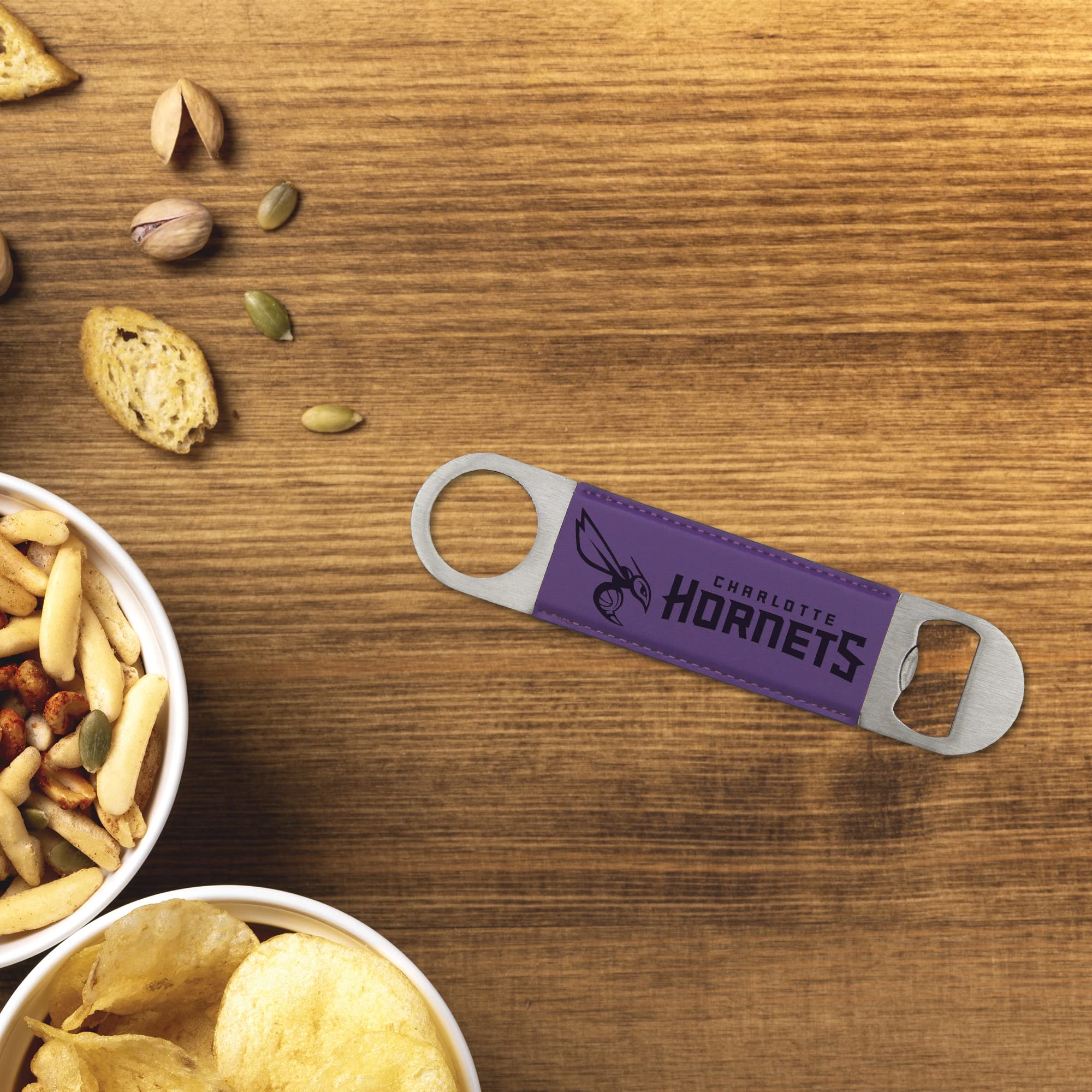 NBA Laser Engraved Bar Blade - Faux Leather Bottle Opener with Team Logo - Perfect Beverage Accessory for Game Day Parties, Sports Bars & Man Cave Decor