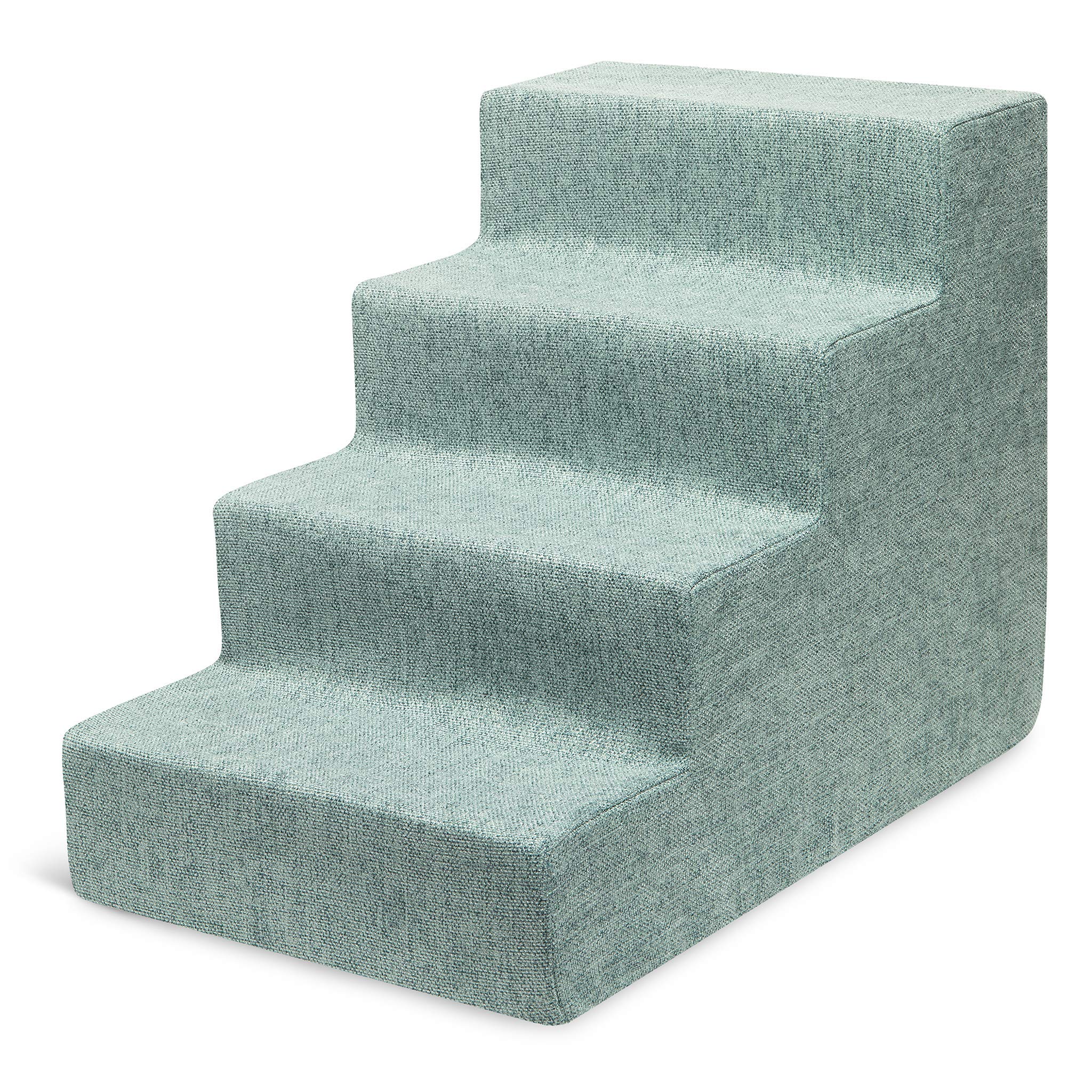 Best Foam Pet Stairs for Small Dogs & Cats - Non-Slip Portable Dog Steps Ramp for Couch, Sofa & High Bed - Indoor Paw-Safe Pet Steps with No Assembly Needed - Pale Teal 4-Step - Perfect for Elderly Pets & Recovering Animals