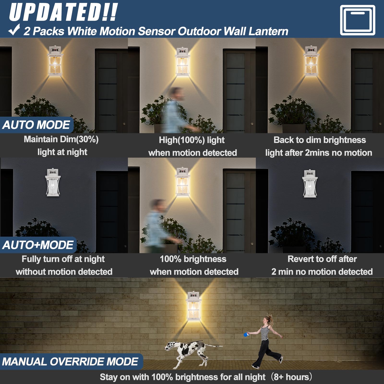 White Motion Sensor Outdoor Lights - Dusk to Dawn Waterproof Wall Mount Fixtures, Anti-Rust Exterior Lighting for House, Garage & Porch | Ideal for Security, Pathway & Entryway Illumination