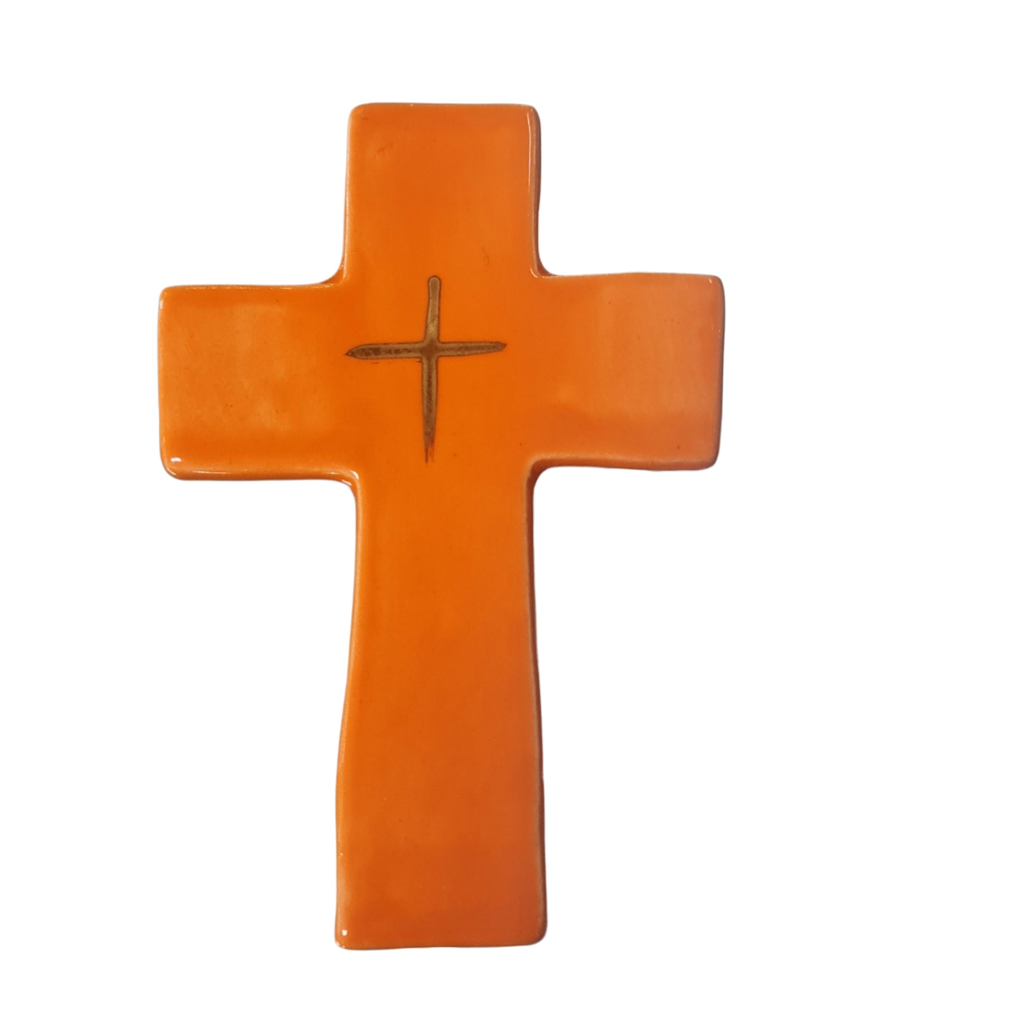 Zante Ceramic Wall Cross with Orange & Gold Detail - Handcrafted Religious Home Decor for Living Room, Bedroom, or Gift
