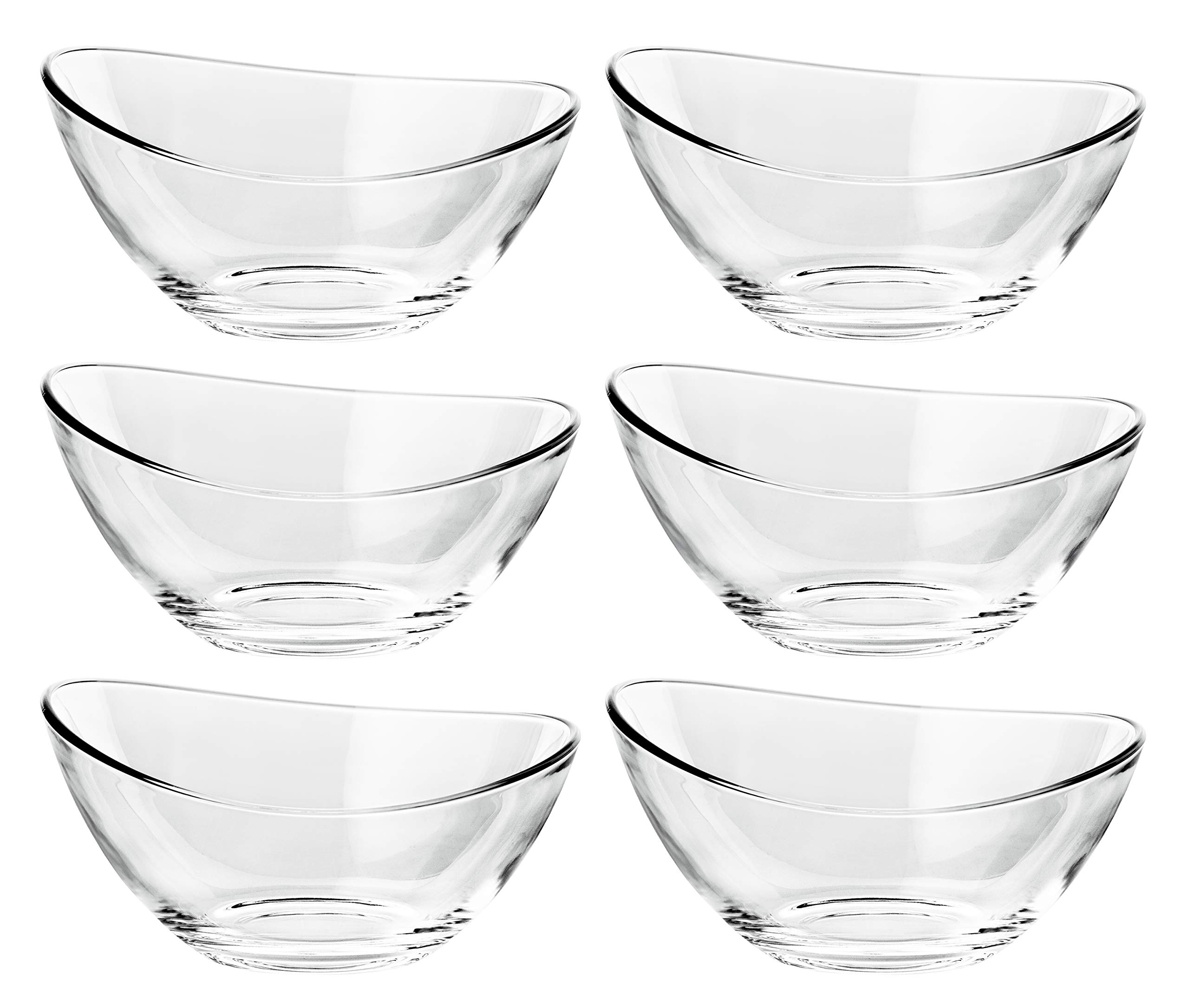 Barski European Glass Round Individual Bowl Set of 6 - 5.5 Inch Clear Glass Bowls with Wavy Rim for Desserts, Salads, Snacks - Elegant Tableware for Parties, Restaurants, Home Dining