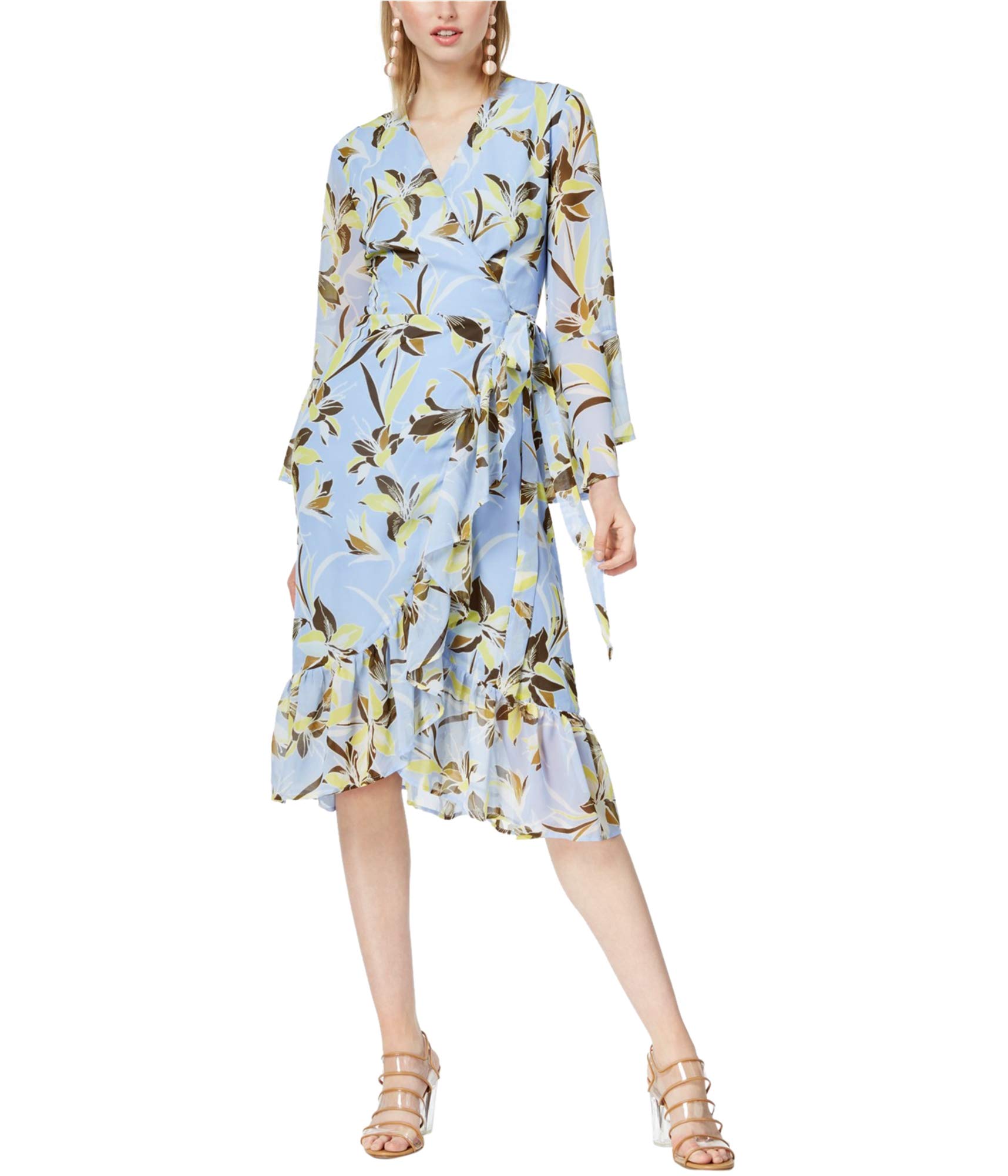 Bar III Women's Ruffle Wrap Dress - Flowy Summer Midi Dress with V-Neck & Belt | Perfect for Cocktail Parties, Weddings & Office Wear