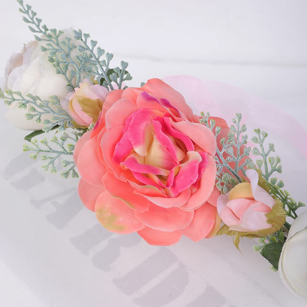 Wiwpar Orange Rose Floral Crown Headband - Adjustable Flower Hair Wreath for Women | Perfect for Weddings, Festivals & Boho Photoshoots