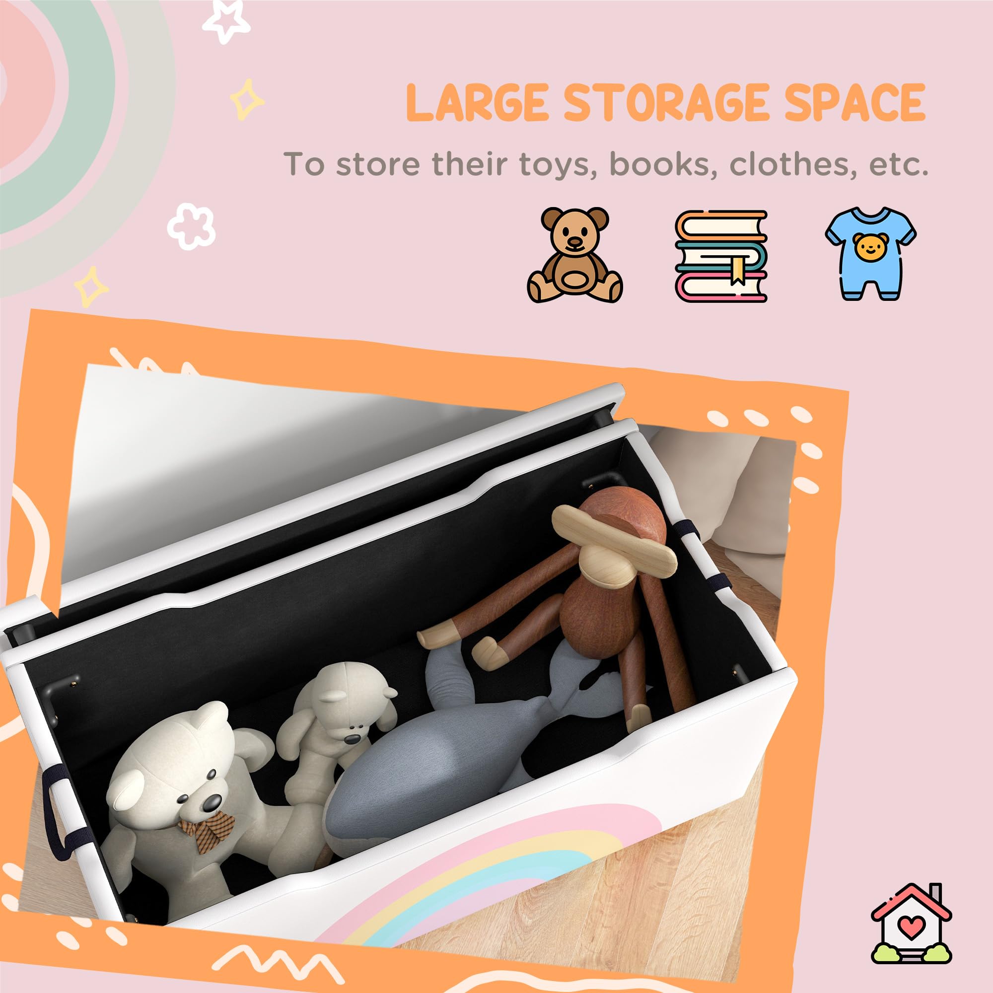 Qaba Kids Toy Storage Box - Lightweight Toy Organizer with Lid & Handles for Nursery, Playroom, Bedroom - 29.5 x 14.5 x 15 Inches White Toy Chest for Boys & Girls Ages 3-8 - Perfect for Organizing Legos, Stuffed Animals & Kids Toys