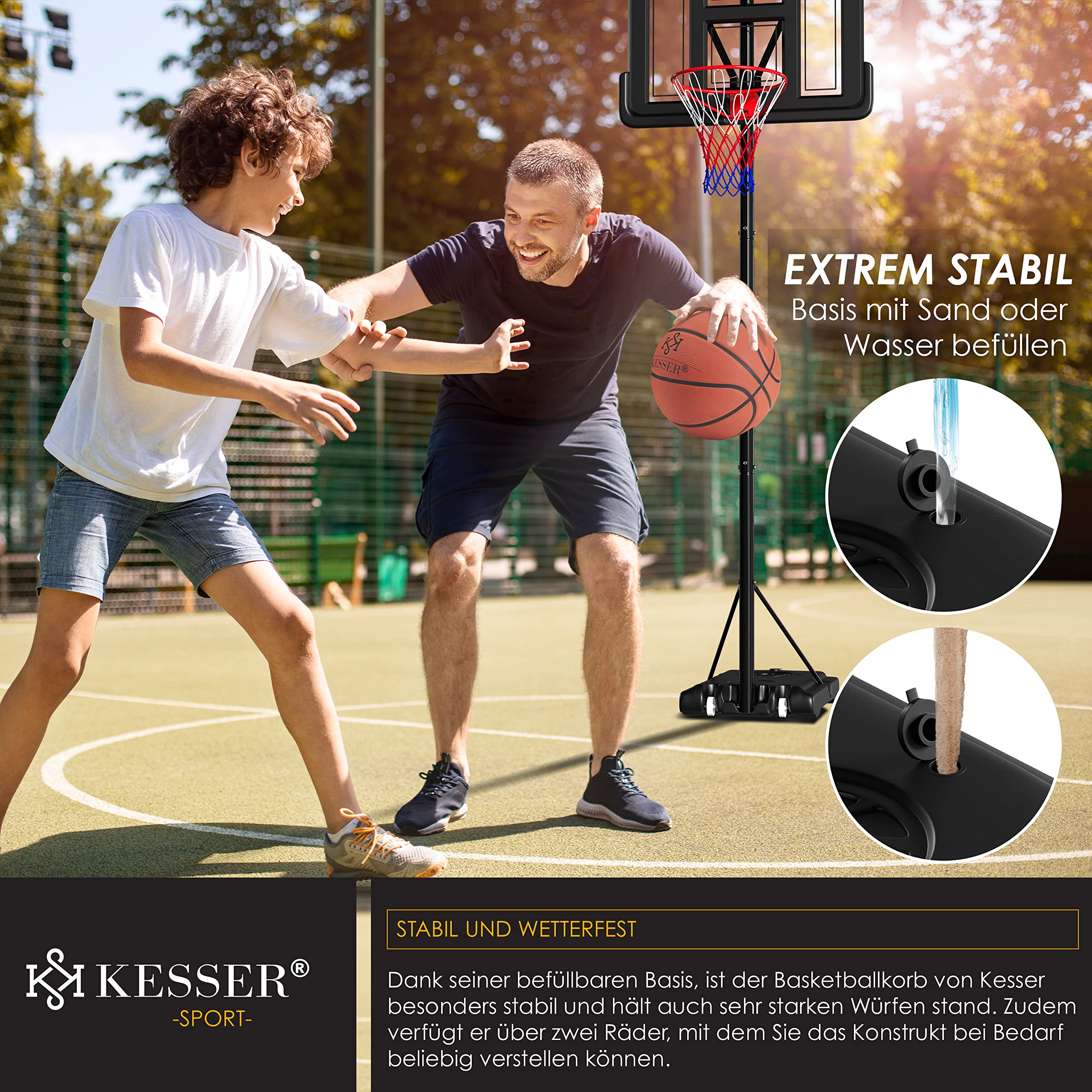 Premium KESSER® Adjustable Basketball Hoop with Stand & Wheels - 7.5ft to 10ft Height Adjustment - Includes Basketball & Air Pump - Indoor/Outdoor Basketball Goal System for Kids & Adults - Perfect for Driveway, Backyard & Gym Training