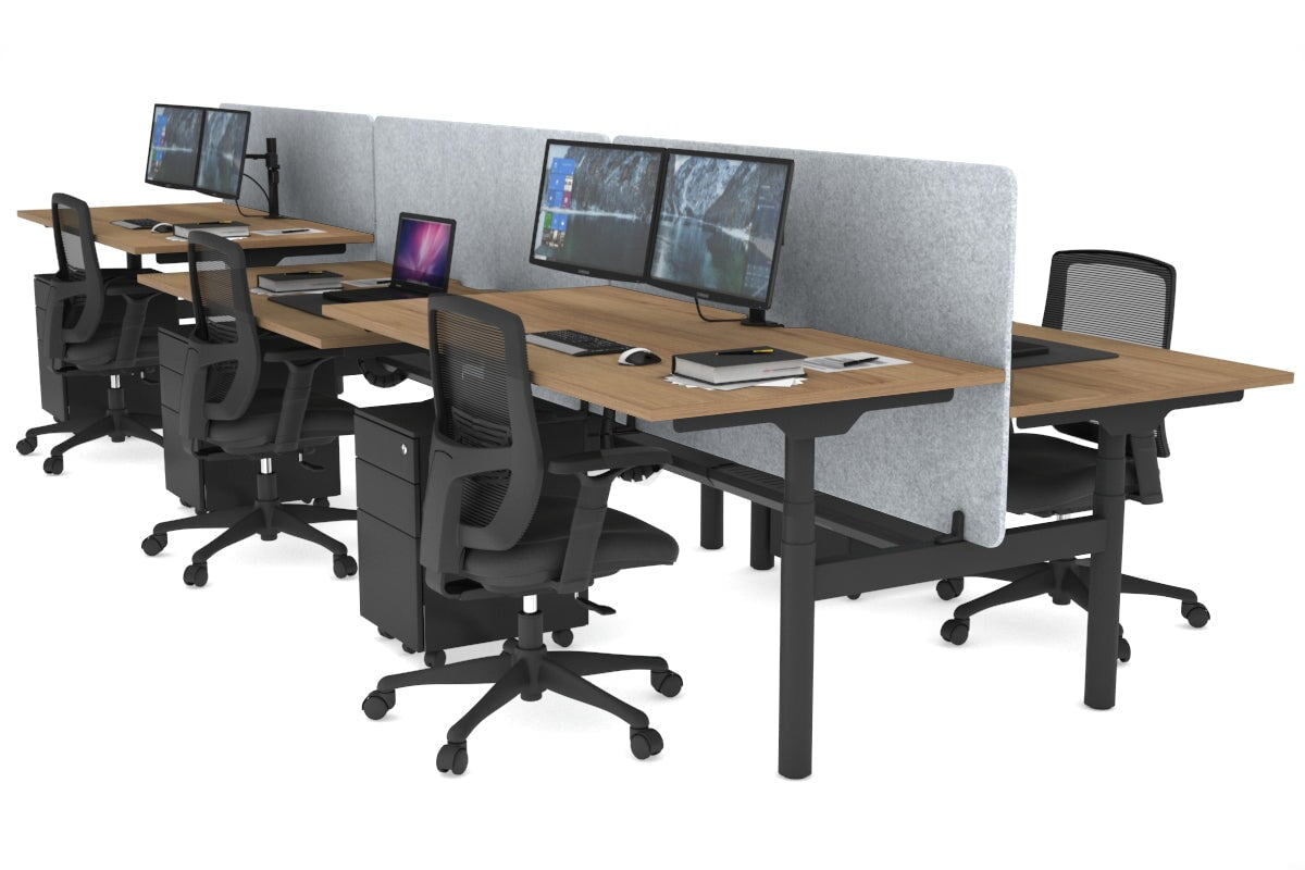 Flexi Premium Height Adjustable 6-Person H Bench Workstation - Black Frame [1600L x 800W with Cable Management] - Ideal for Office, Coworking Spaces & Home Offices