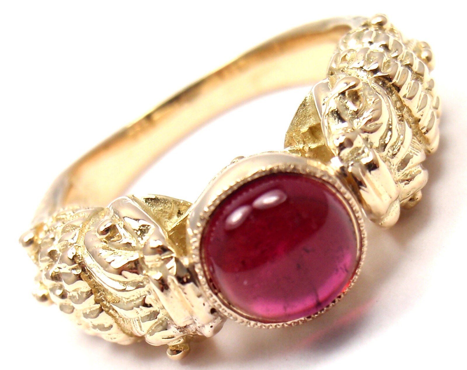 Authentic Zolotas Greece 18k Yellow Gold Pink Tourmaline Band Ring - Rare Vintage Jewelry for Women, Perfect for Weddings, Anniversaries & Special Occasions