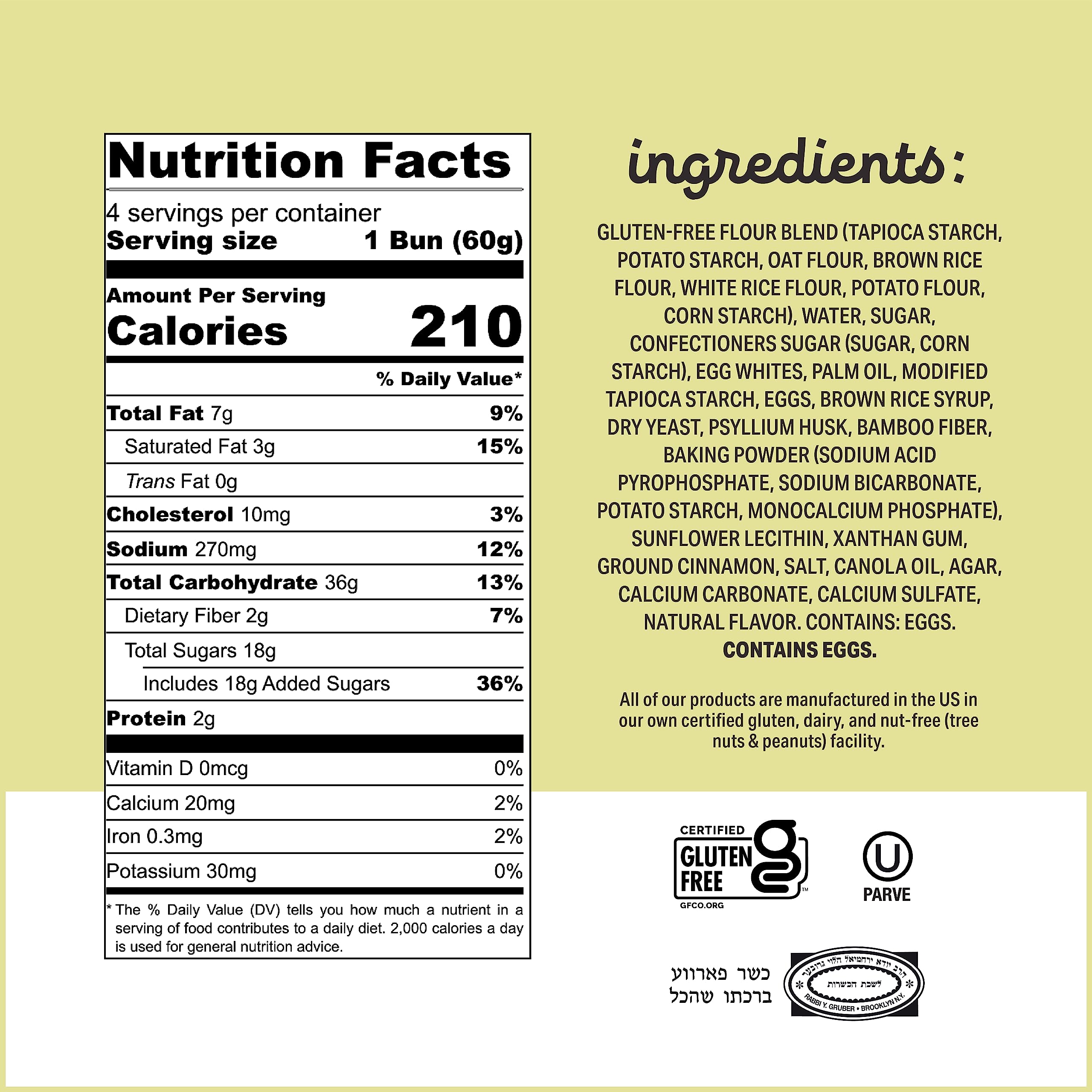 Katz Gluten Free Cinnamon Buns - Real Cinnamon & Sweet Glaze, Tree Nut Free, Dairy Free, Soy Free, Kosher - Individually Wrapped 8.5oz Pack - Perfect for Breakfast, Snacks & Celiac-Friendly Diets