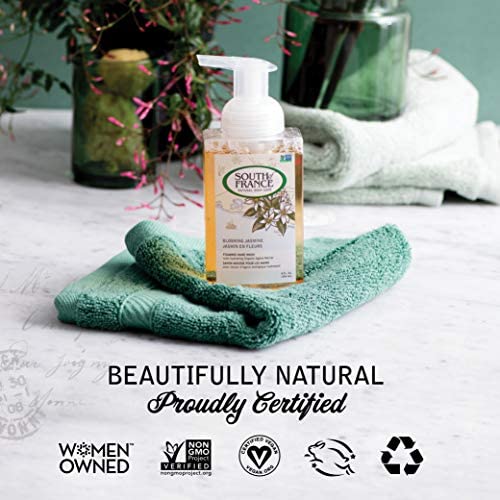 South of France Blooming Jasmine Foaming Hand Soap - Organic Hydrating Hand Wash with Agave Nectar, 8 oz Pump Bottle (6 Pack) | Gentle Cleansing for Kitchen, Bathroom & Office | Vegan & Cruelty-Free