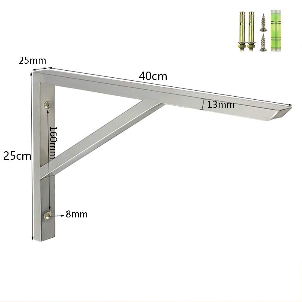 Heavy Duty Stainless Steel Right Angle Bracket for Floating Shelves - 35/40/45/50/55cm Silver Wall Mounted Brackets with Screws - Max Load 200kg (Pack of 2) - Perfect for Home, Office, Garage & Retail Shelving Solutions