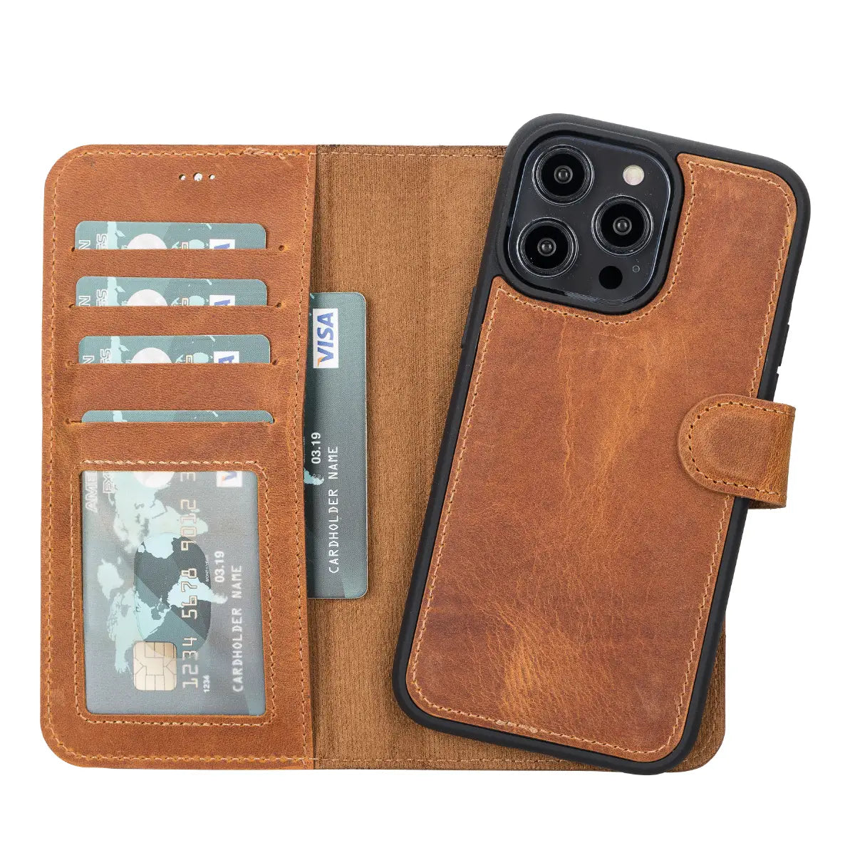 Premium Camel Brown Genuine Leather Wallet Case for iPhone 14 Pro Max - Slim Protective Cover with Card Slots (Perfect for Travel, Business & Everyday Use)