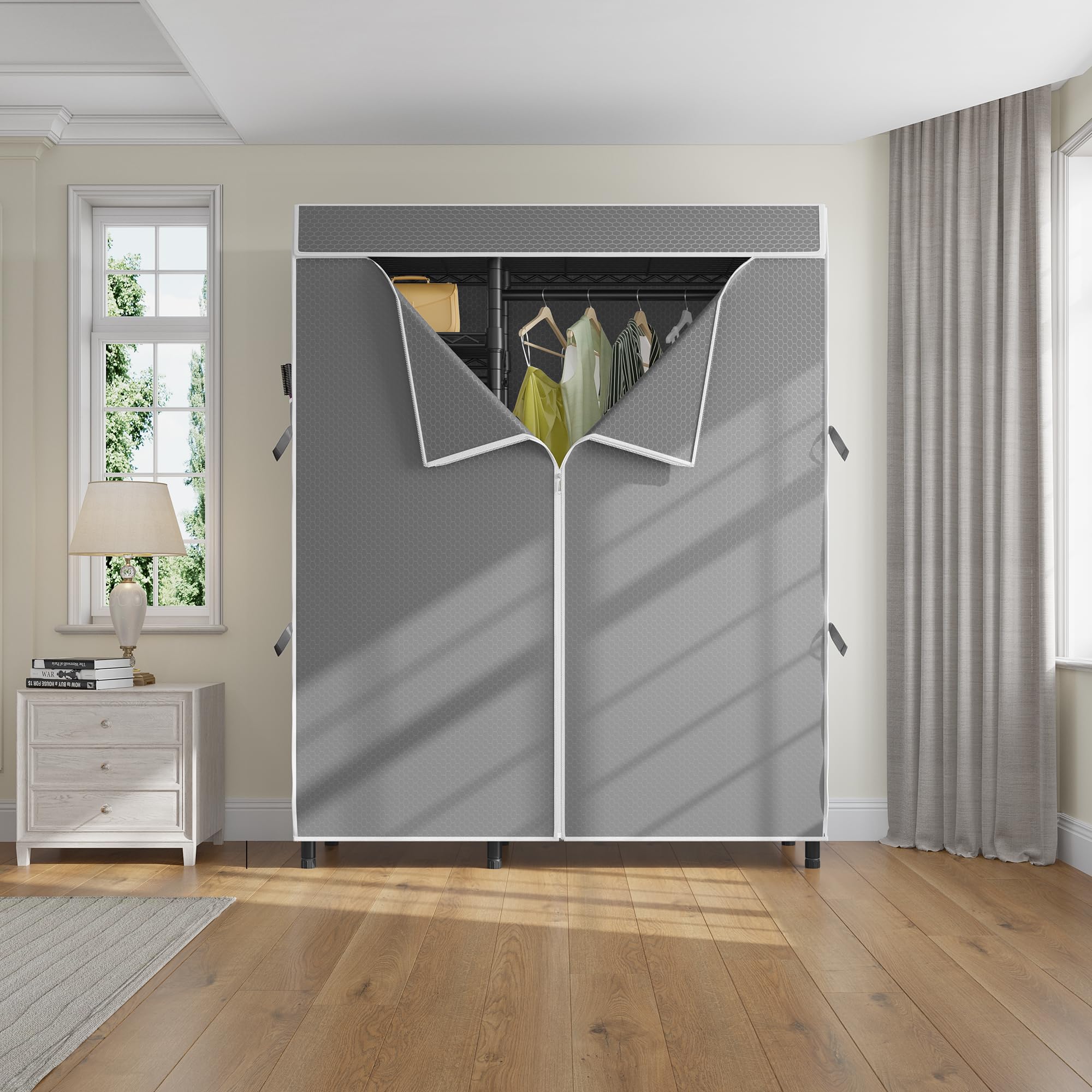 VIPEK V2C Heavy Duty Clothes Rack Wardrobe - 700LB Capacity Adjustable Shelves & Hanging Rods with Gray Polyester Cover | Portable Closet Organizer for Bedroom, Closet, Laundry Room or Dorm Storage Solution
