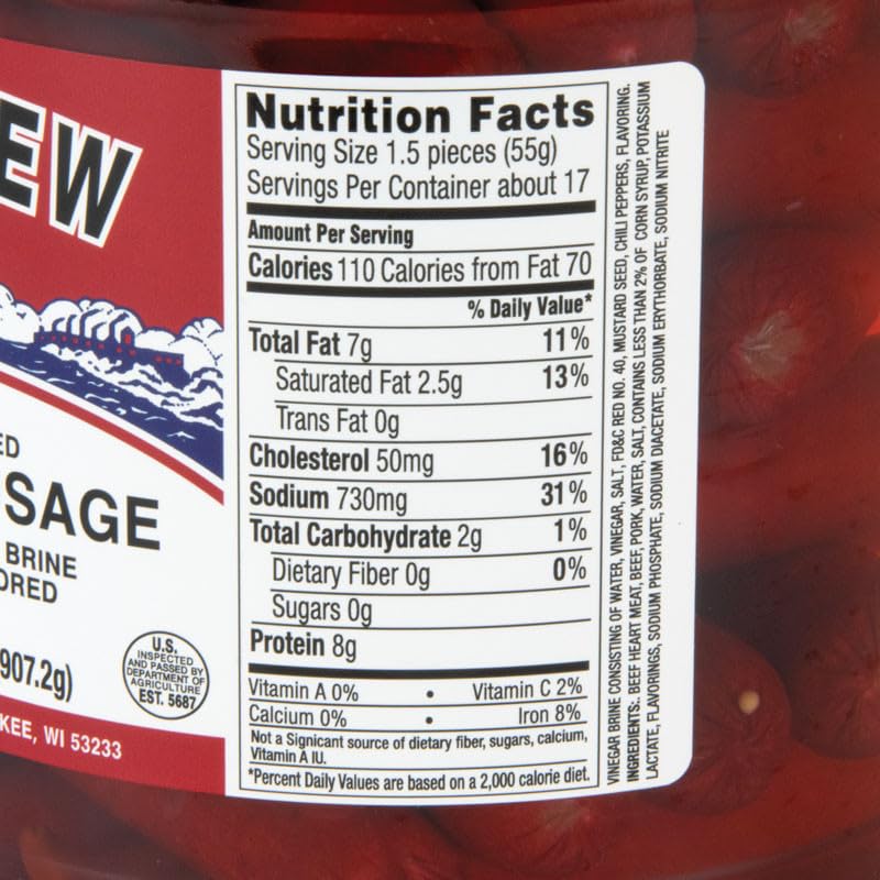 Wisconsin Made Bay View Packing Company 32 oz Pickled Polish Sausage - Original & Hot Spicy Flavor 2-Jar Set | Perfect for Snacking, Charcuterie Boards & Game Day Parties