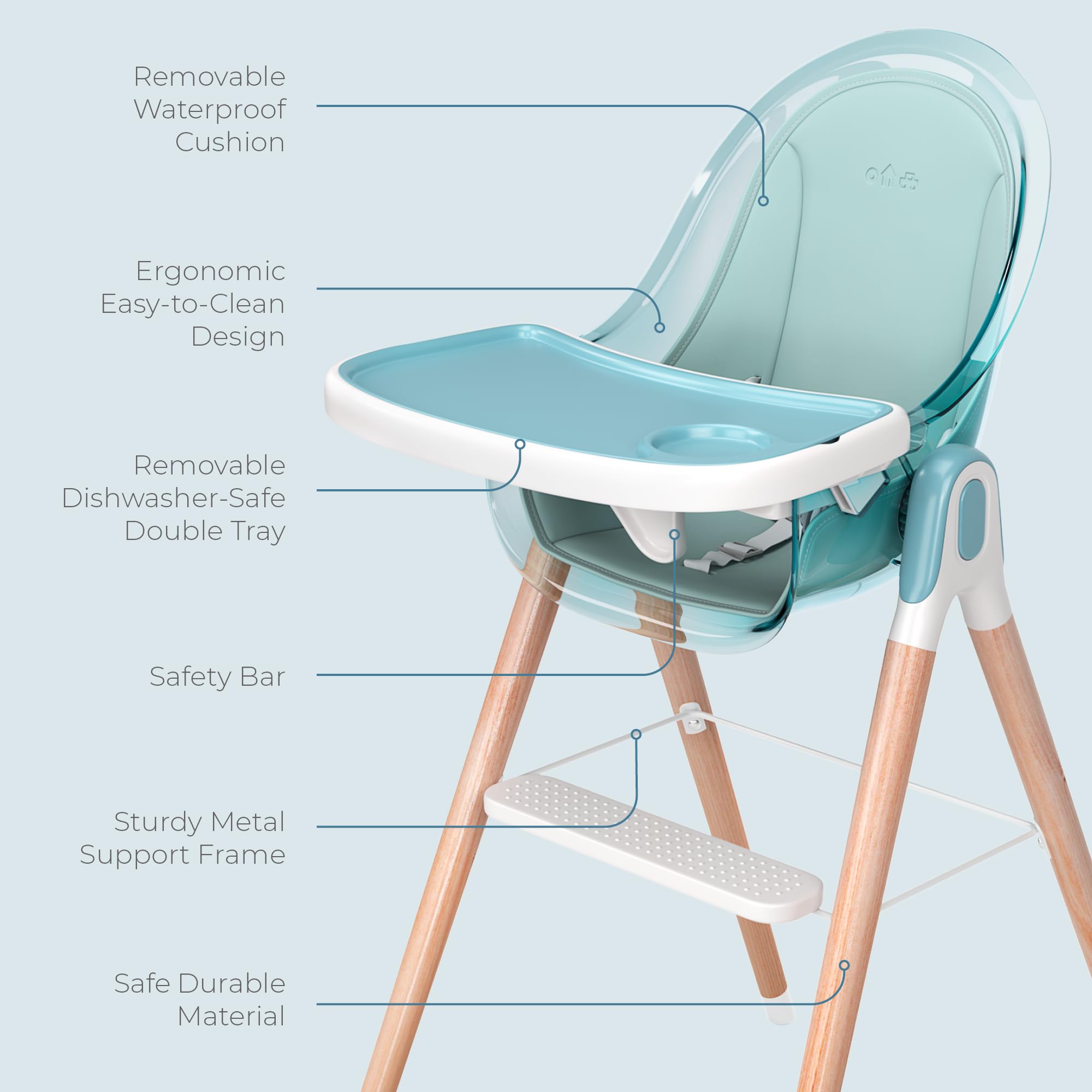 6-in-1 Deluxe Wooden High Chair for Babies & Toddlers - Modern, Safe & Compact Baby Highchair with Removable Tray & Cushion - Easy to Clean & Assemble - 3 Seat Positions & 2 Height Adjustments - Perfect for Dining, Feeding & Playtime at Home or Restaurant