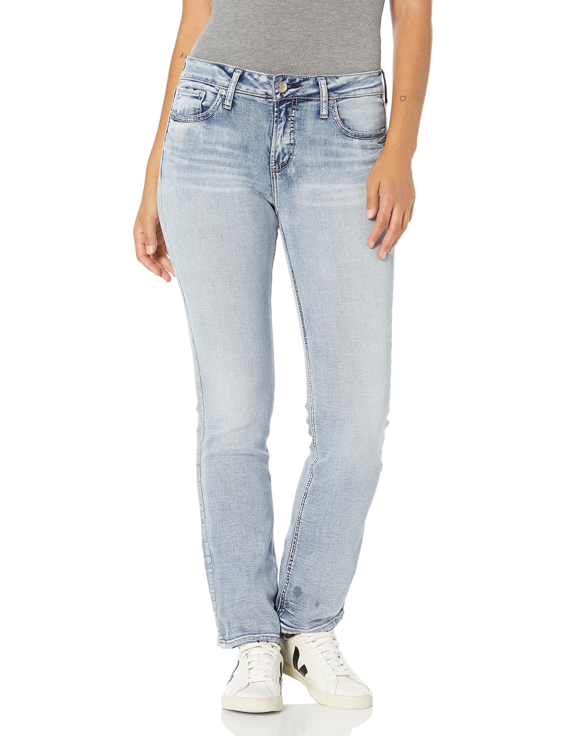Silver Jeans Co. Women's Suki Mid Rise Slim Bootcut Jeans - Comfortable Stretch Denim Pants for Casual Wear & Night Out | Perfect for Work, Dating & Everyday Fashion