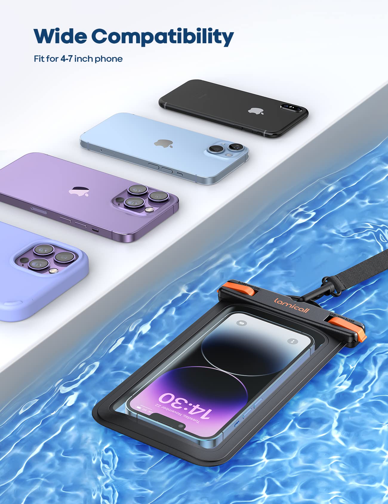 Lamicall Waterproof Phone Pouch Case - 2 Pack IPX8 Certified Underwater Phone Dry Bag for iPhone 12/13/14/15/16 Pro Max, Samsung Galaxy S24/S23 Ultra - Universal Fit for 4-7