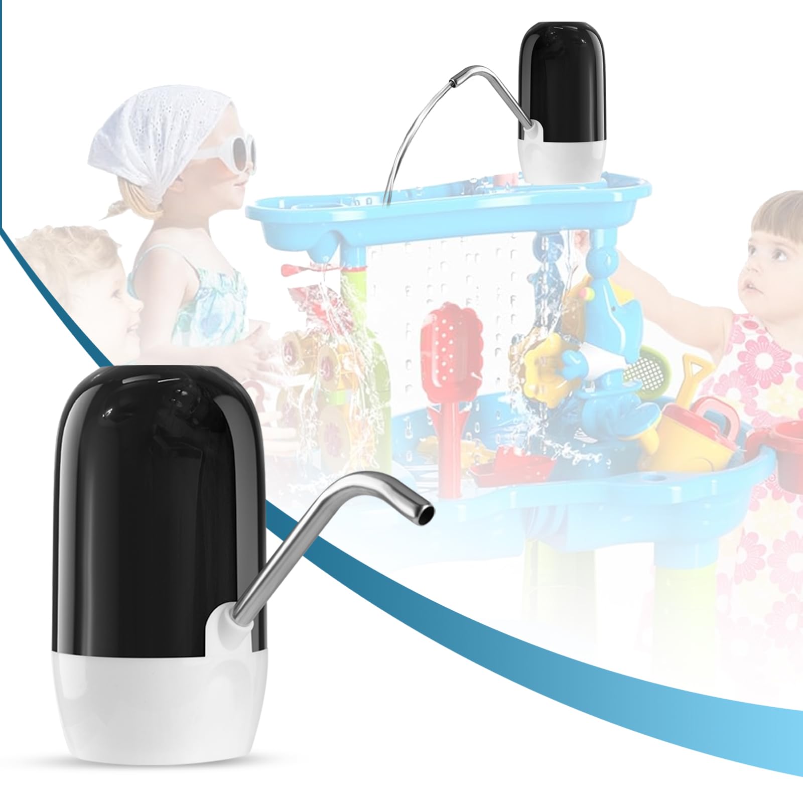 Portable Battery Operated Water Pump for Kids - Cordless Mini Water Pump for Outdoor Summer Fun, Pool, Beach, Garden & Water Play Table Toys