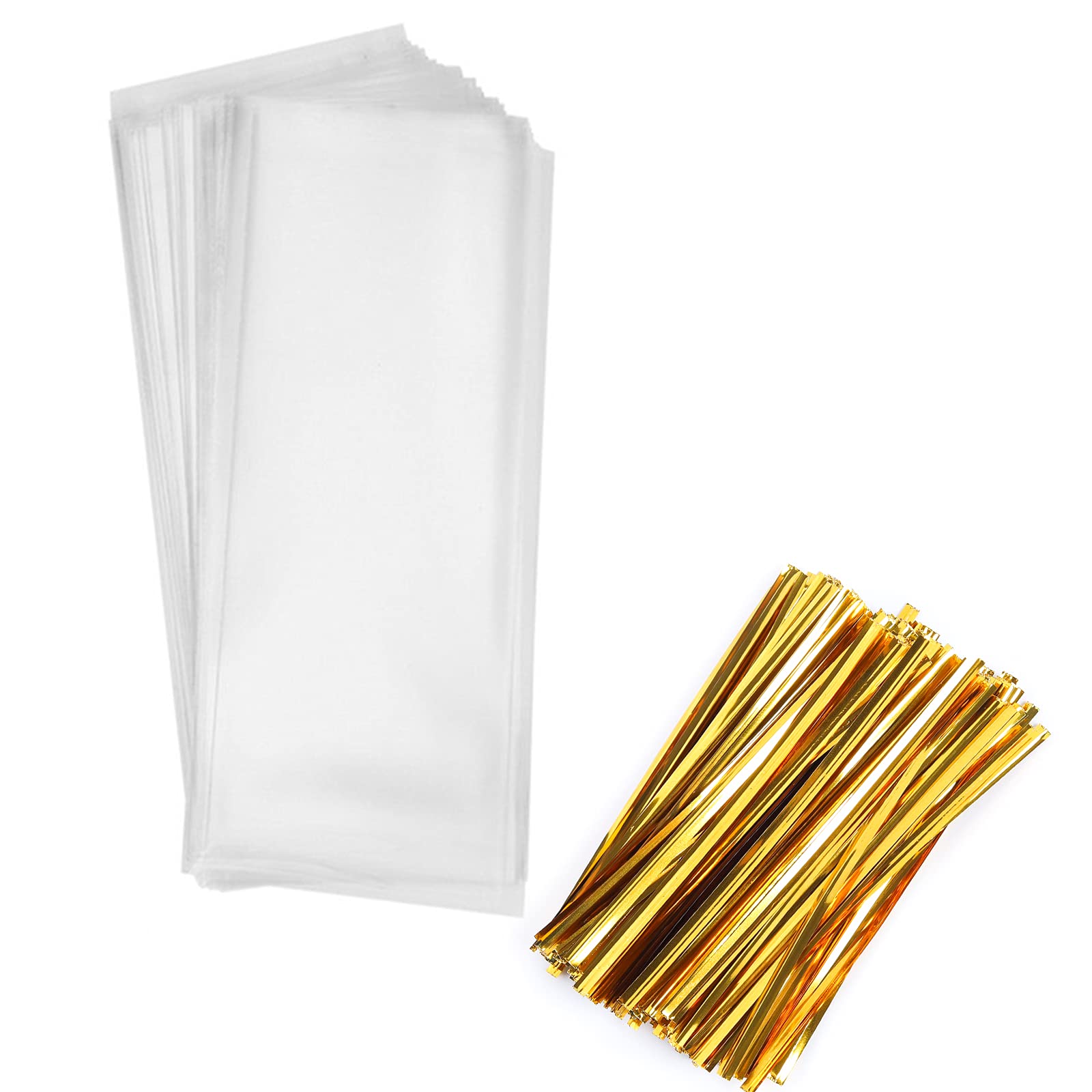 200 Pack 2'' x 10'' OPP Plastic Treat Bags with 4'' Twist Ties - 1.4mils Thickness, Assorted Colors for Candy, Cookies & Party Favors | Perfect for Halloween, Birthday Parties & Wedding Favors