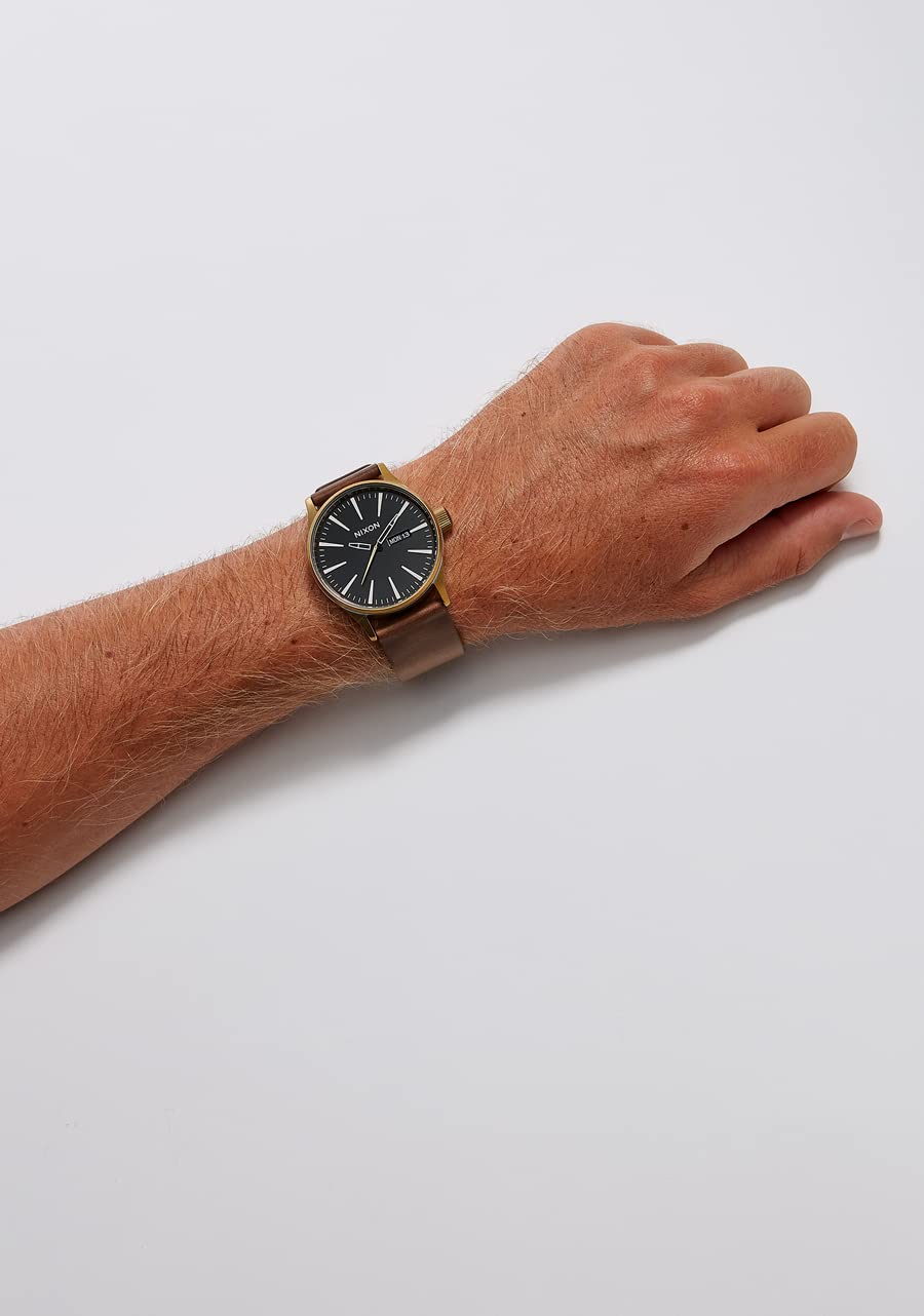 Nixon Men's A105 Sentry 42mm Stainless Steel Leather Quartz Watch - Water Resistant, Date Display - Perfect for Business, Casual Wear & Outdoor Activities