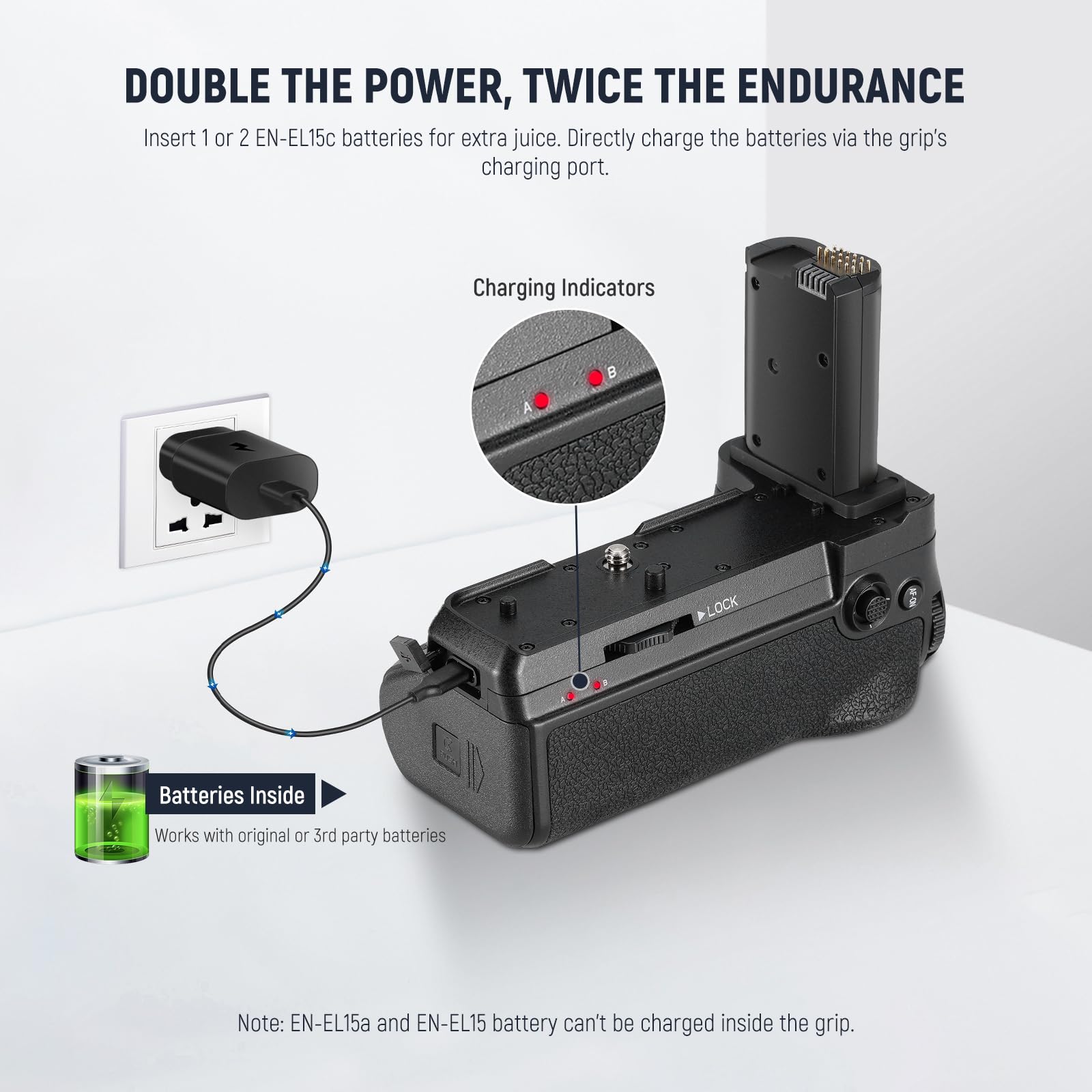 NEEWER MB-N11 Vertical Battery Grip for Nikon Z6 II & Z7 II Cameras with 2x 2400mAh EN-EL15c Replacement Batteries, USB Dual Channel Charger & Cleaning Cloth - Perfect for Photography, Travel & Professional Shooting