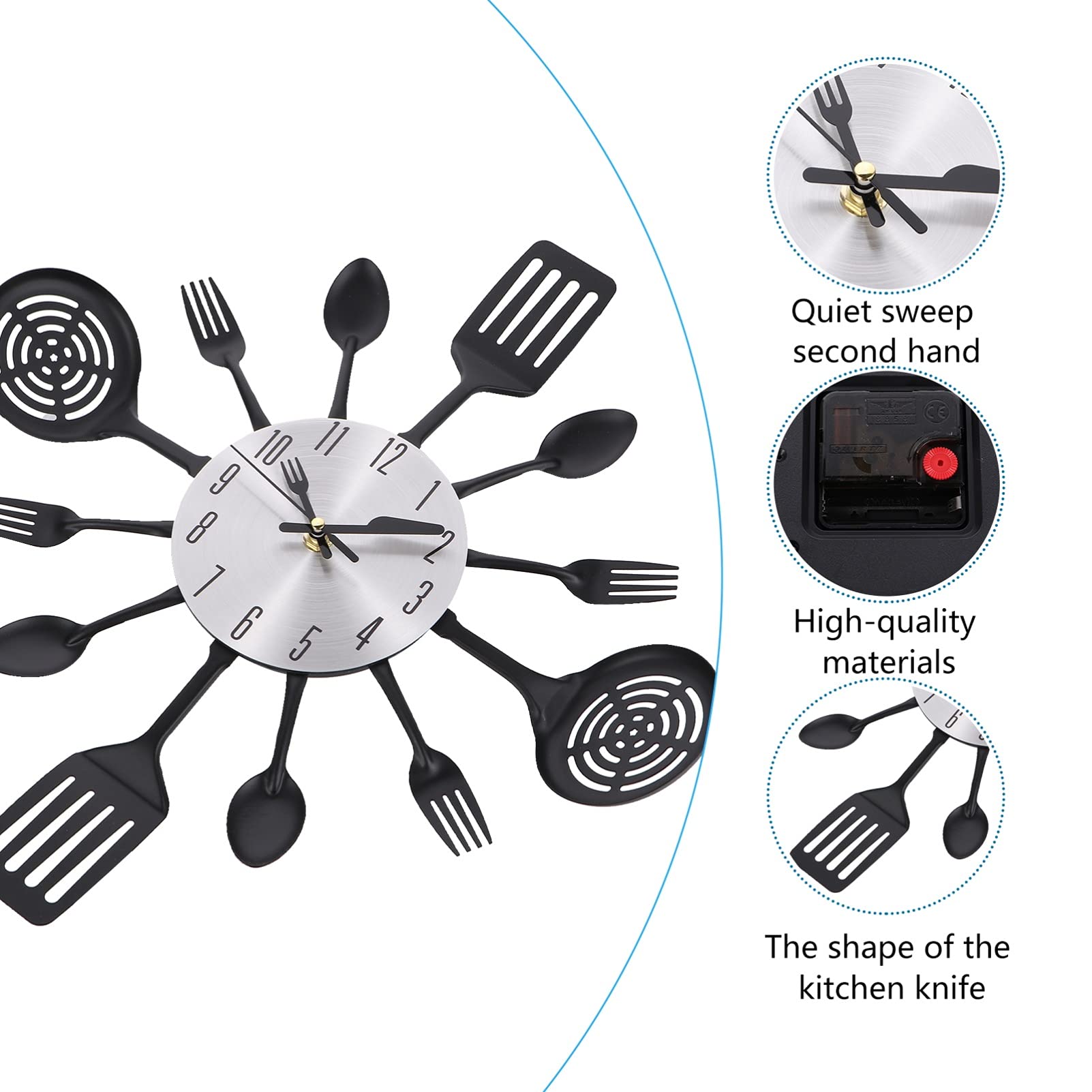 Rustic 3D Removable Kitchen Wall Clock with Forks and Spoons - Unique Cutlery Design for Home & Room Decoration - Perfect for Farmhouse, Dining Room, or Kitchen Wall Decor