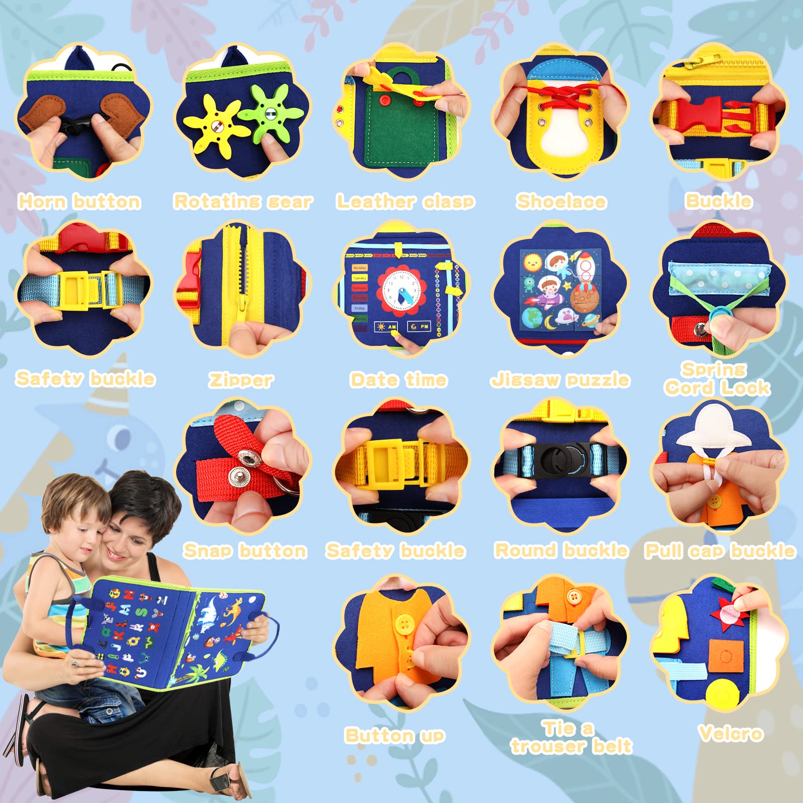 Sensory Baby Book & Busy Board - Fine Motor Skills Toys for 1-4 Year Old Boys | Travel & Learning Games