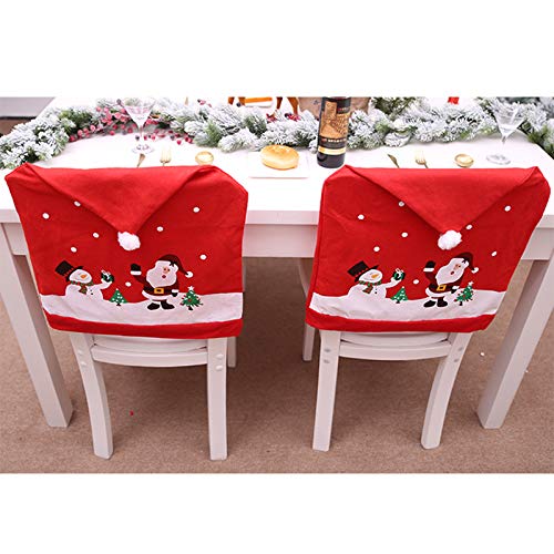 4-Piece Santa Claus Hat Chair Covers - Non-Woven Christmas Chair Decor with Snowman Design for Dining Room & Kitchen - Holiday Party Decorations & Festive Gifts (Perfect for Christmas Celebrations, Family Gatherings & Winter Home Decor)