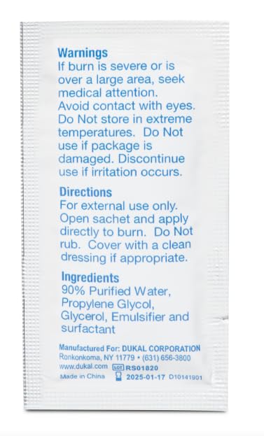 Burn Aid Gel for First Aid - 1/8 oz Packets (Pack of 25) - Soothes Minor Burns & Sunburns - Perfect for Home, Office & Travel First Aid Kits