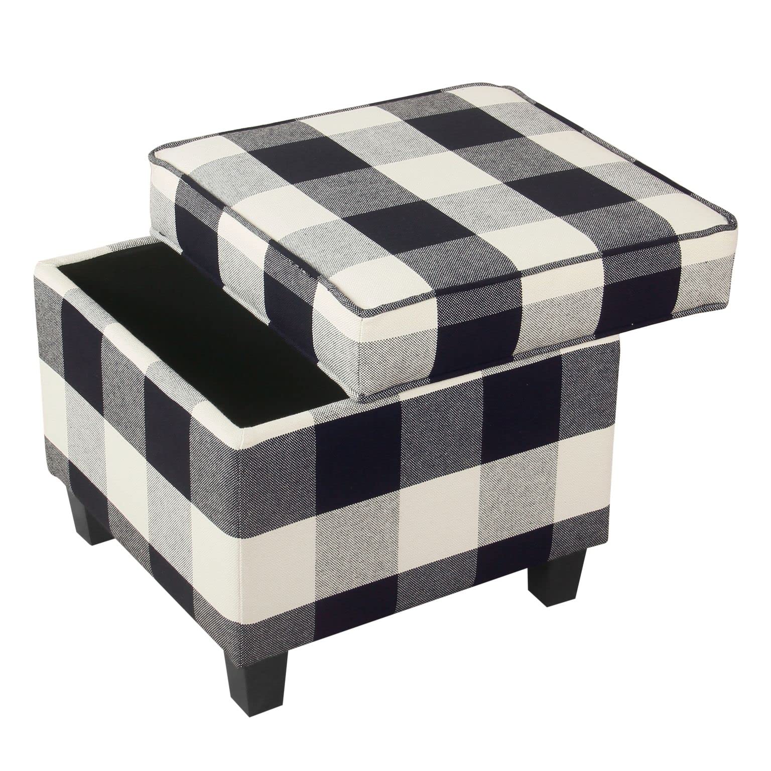 HomePop Classic Square Storage Ottoman with Lift Off Lid - Large Black Plaid Ottoman for Living Room & Bedroom | Home Decor Storage Bench for Shoes, Blankets & Toys | Perfect for Small Space Organization