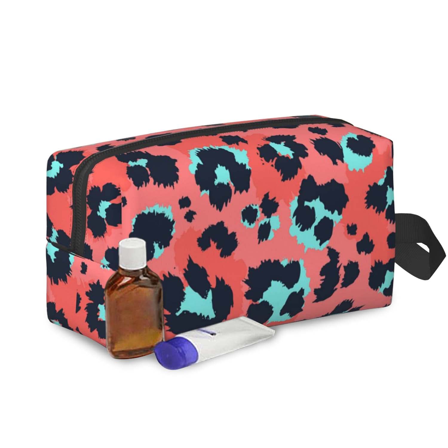 Travel Toiletry Bag - Large Makeup Organizer & Portable Shaving Kit with Pink Leopard Print - Waterproof Cosmetic Case for Women & Men - Perfect for Travel, Gym, Camping & Daily Use