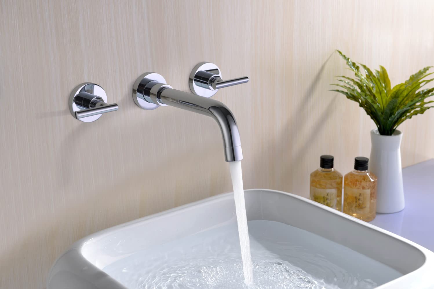 3 Hole Roman Tub Faucet S2148W-CH & Wall Mount Bathroom Sink Faucet S1393CI Set - Matte Black & Chrome Finish for Luxury Bathroom Renovation | Perfect for Spa, Master Bath, and Hotel Bathroom Upgrades
