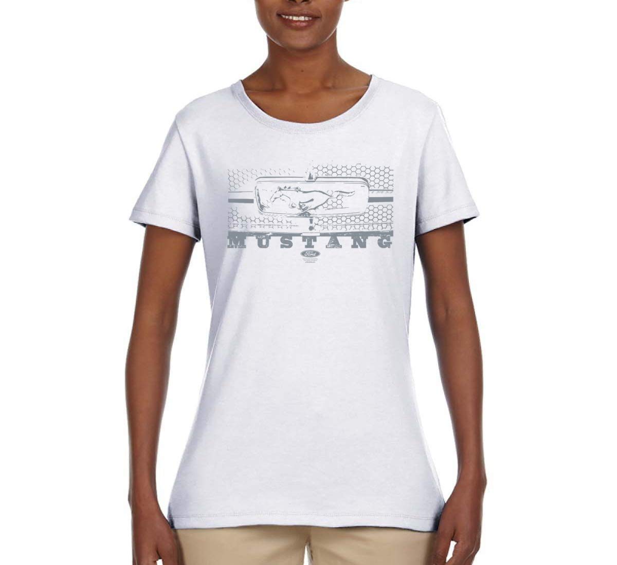 Vintage Ford Mustang Silver Honeycomb Grill Distressed Graphic T-Shirt for Women - Retro Car Lover Tee - Perfect for Casual Wear, Car Shows & Gifts