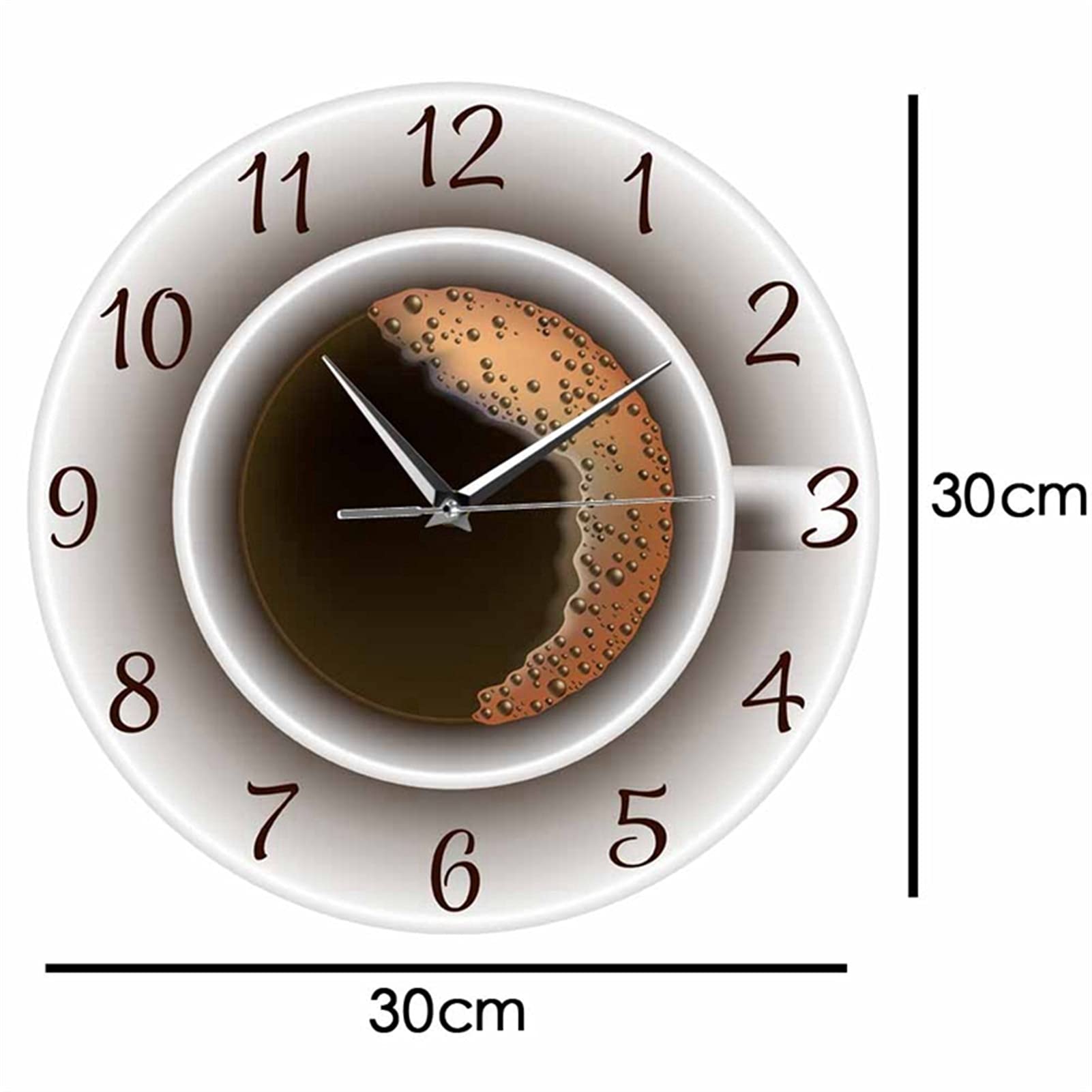 TOMYEUS Silent Wall Clock - Decorative Coffee Cup with Foam Design, Perfect for Kitchen, Cafe & Coffee Shop Decor | Stylish Timepiece for Home & Office