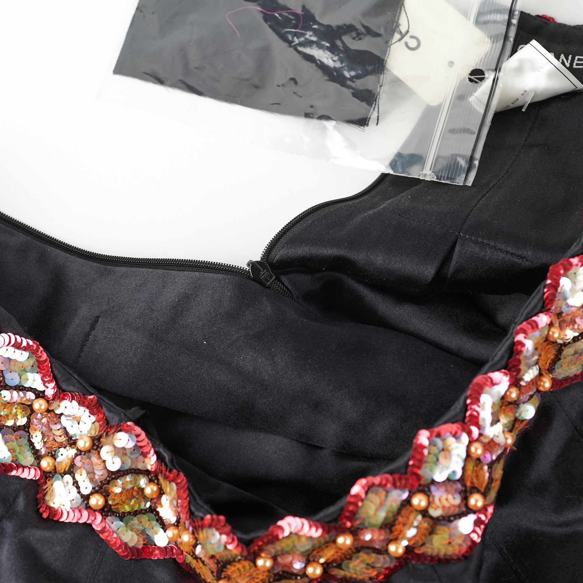 Chanel Black Silk Sequin Long Skirt for Women - Size 40 US (Evening Gown, Party Dress, Formal Occasions)
