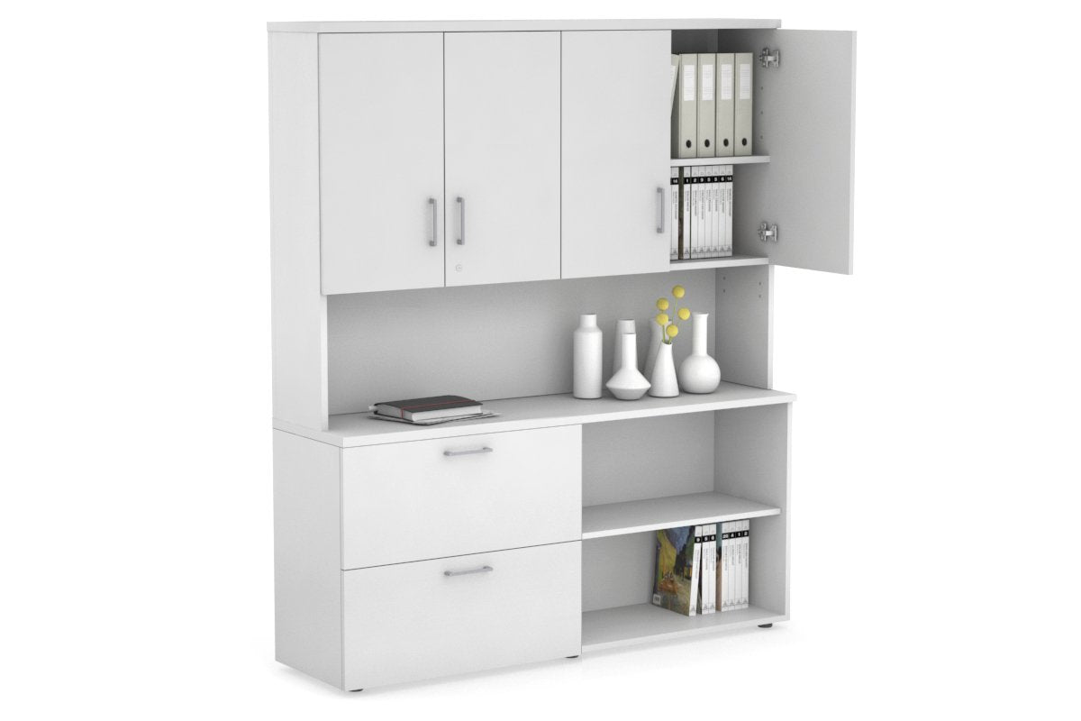 Small 2-Drawer Filing Cabinet with Open Storage Hutch and Doors - Perfect for Office Organization and Home Office Storage