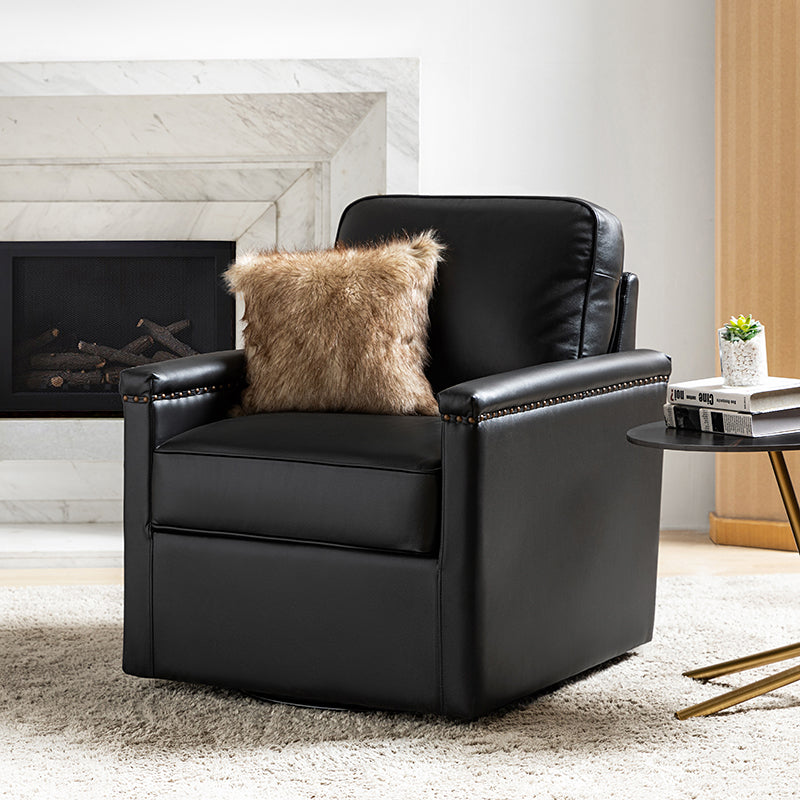 Genuine Leather Swivel Chair with Nailhead Trim - Irene Modern Armchair for Home Office, Living Room & Study - Comfortable Executive Desk Chair for Work & Relaxation