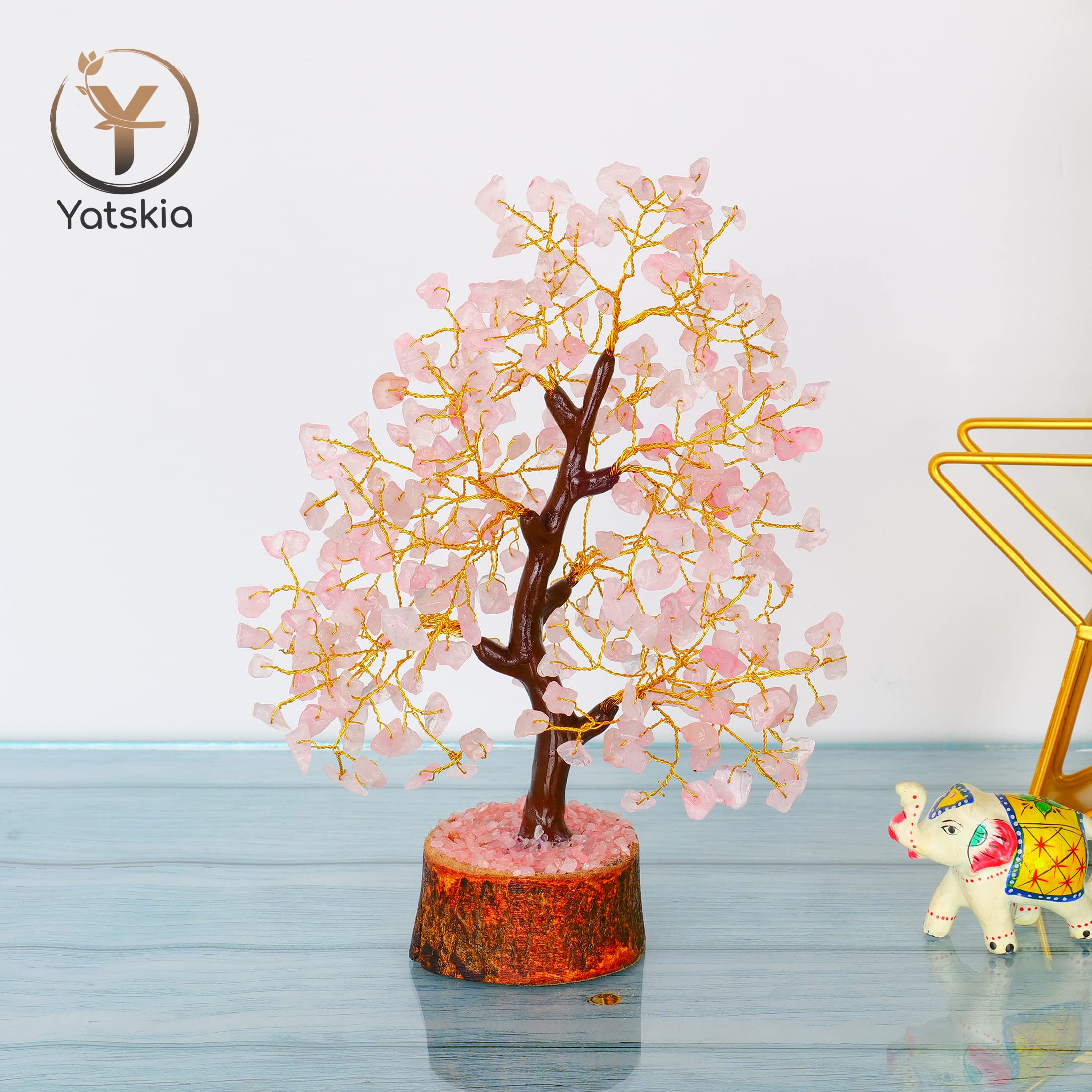 YATSKIA Rose Quartz Tree - Chakra Healing Crystal Tree of Life with Good Luck Stones, Positive Energy Home Decor Gift for Meditation, Feng Shui & Spiritual Healing (6 inch)