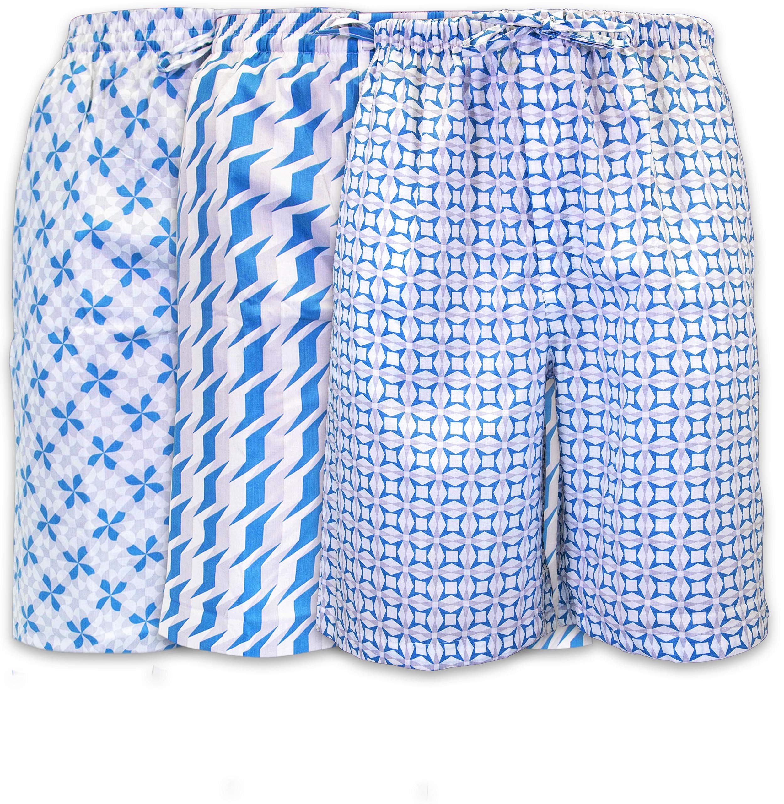 **Men's Comfortable Lounge Pajama Sleep Shorts with Drawstring & Pockets - Soft Woven Jam Dorm Shorts - 3 Pack - Perfect for Relaxing at Home, Lounging, or Sleeping**