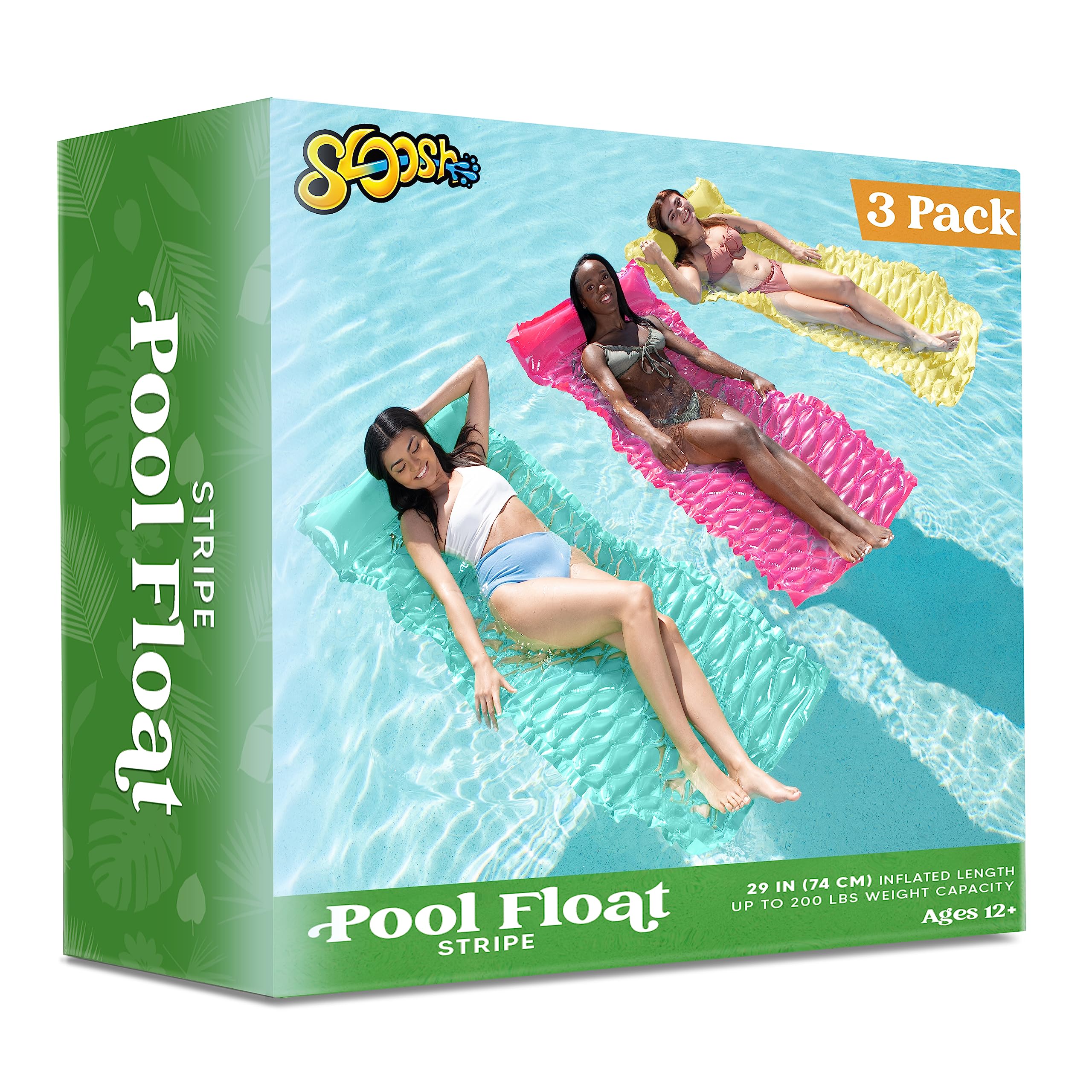 **Sloosh 3-Pack Inflatable Pool Float Mat - 64x32 Inch Premium Lounge Air Mattress with Headrest for Adults, Pool Party, Beach Relaxation & Summer Fun**