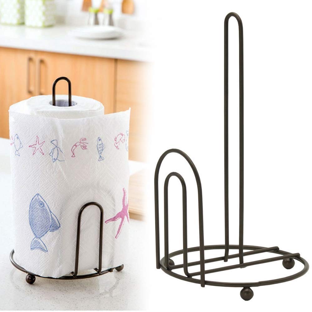 Premium Wrought Iron Kitchen Paper Towel Holder - Stand Up Napkin Roll Dispenser with Contemporary Design for Countertop or Wall Mount (Black) | Perfect for Kitchen, Dining Room, or Restaurant Use